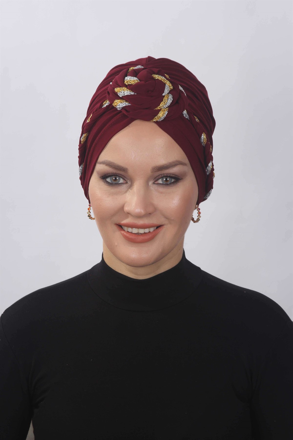 Hazır Simli Dolama Örgülü Bordo