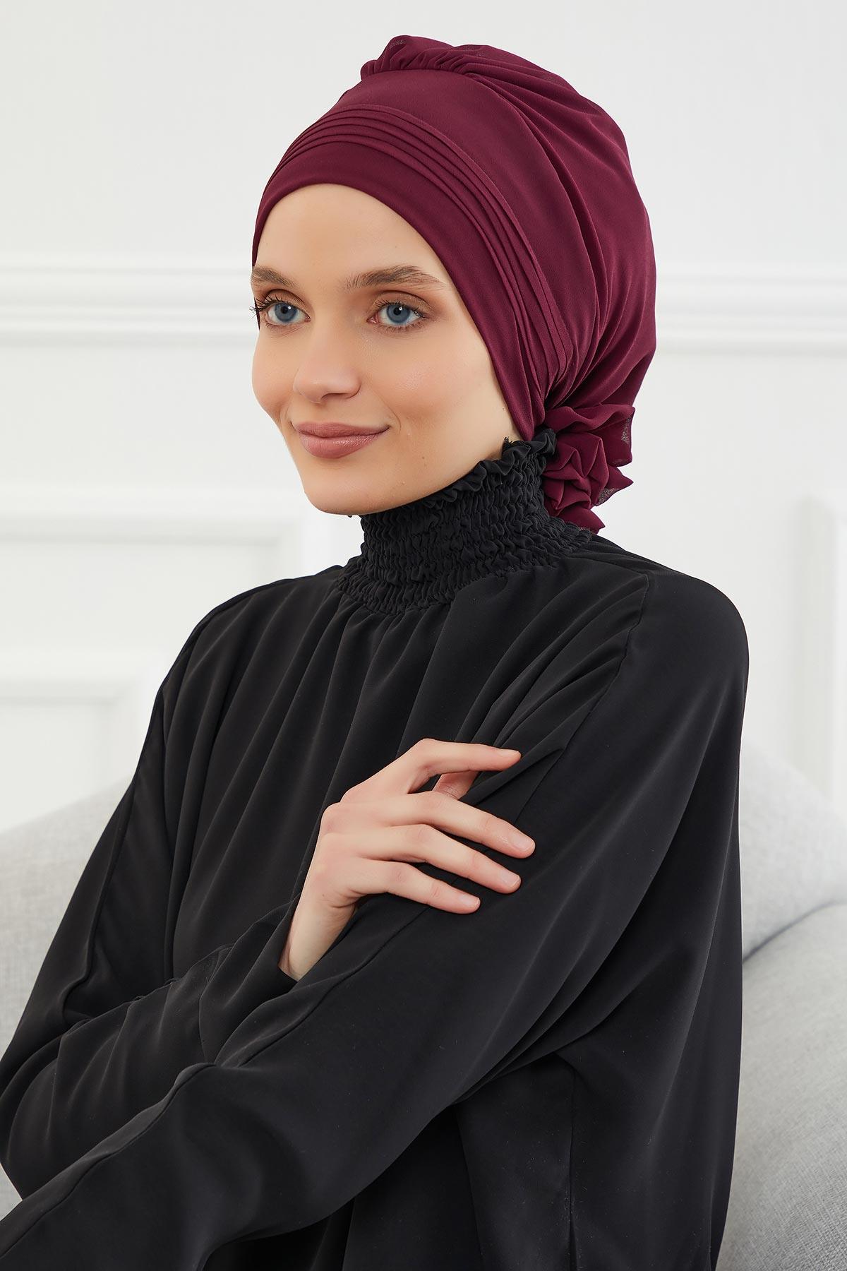 Pileli Tasarım Şifon Hazır Türban,HT-31,HT-31 Mürdüm