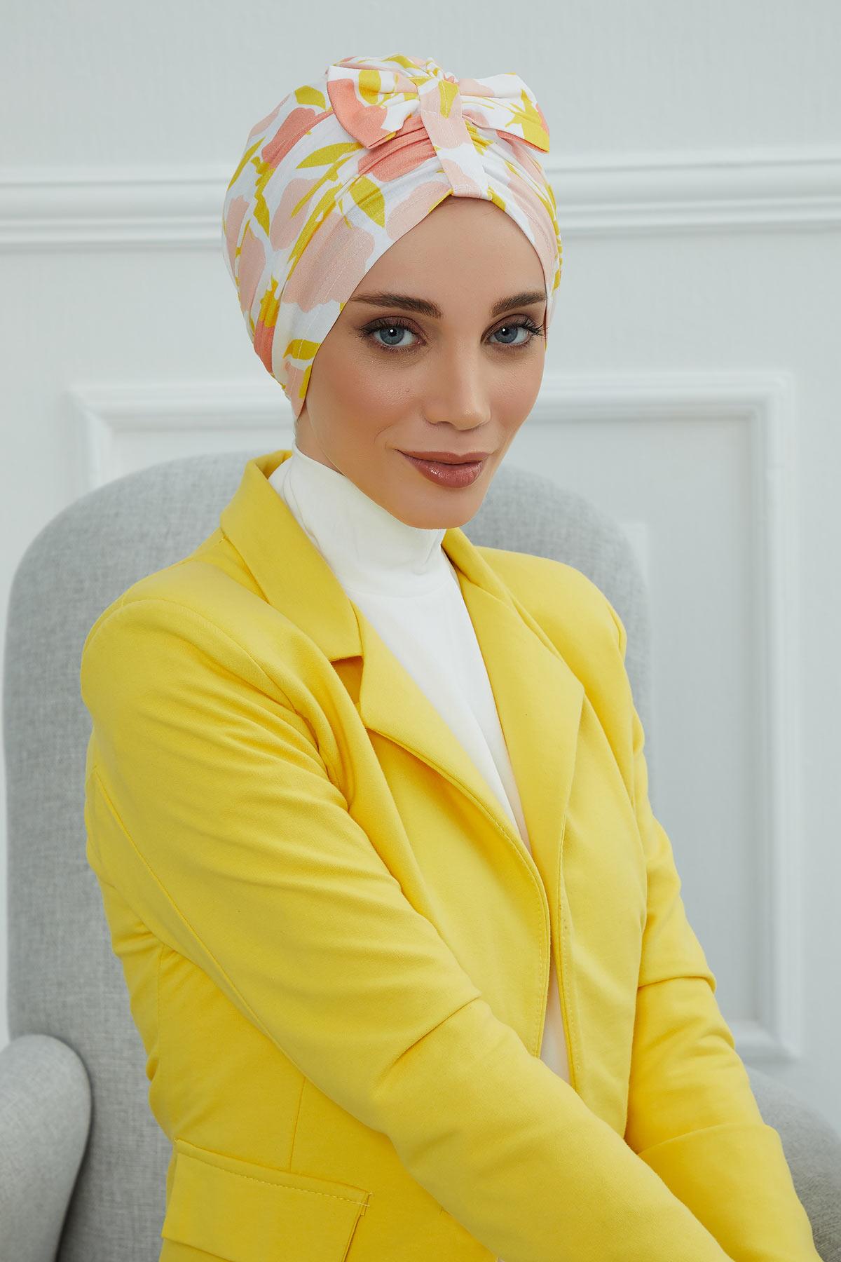 Desenli Önden Fiyonklu Bone,B-7YD Desen 31