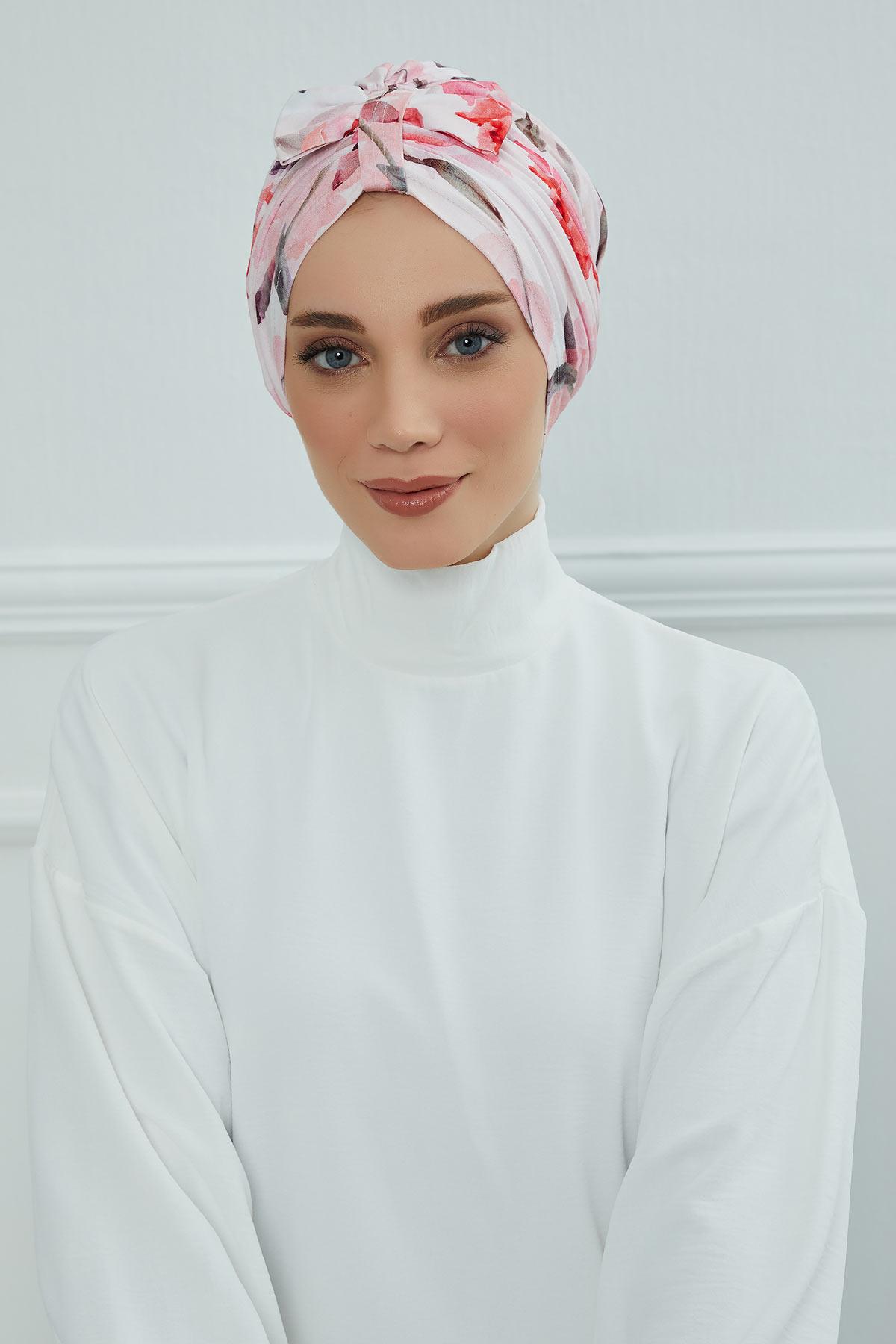 Desenli Önden Fiyonklu Bone,B-7YD Desen 26