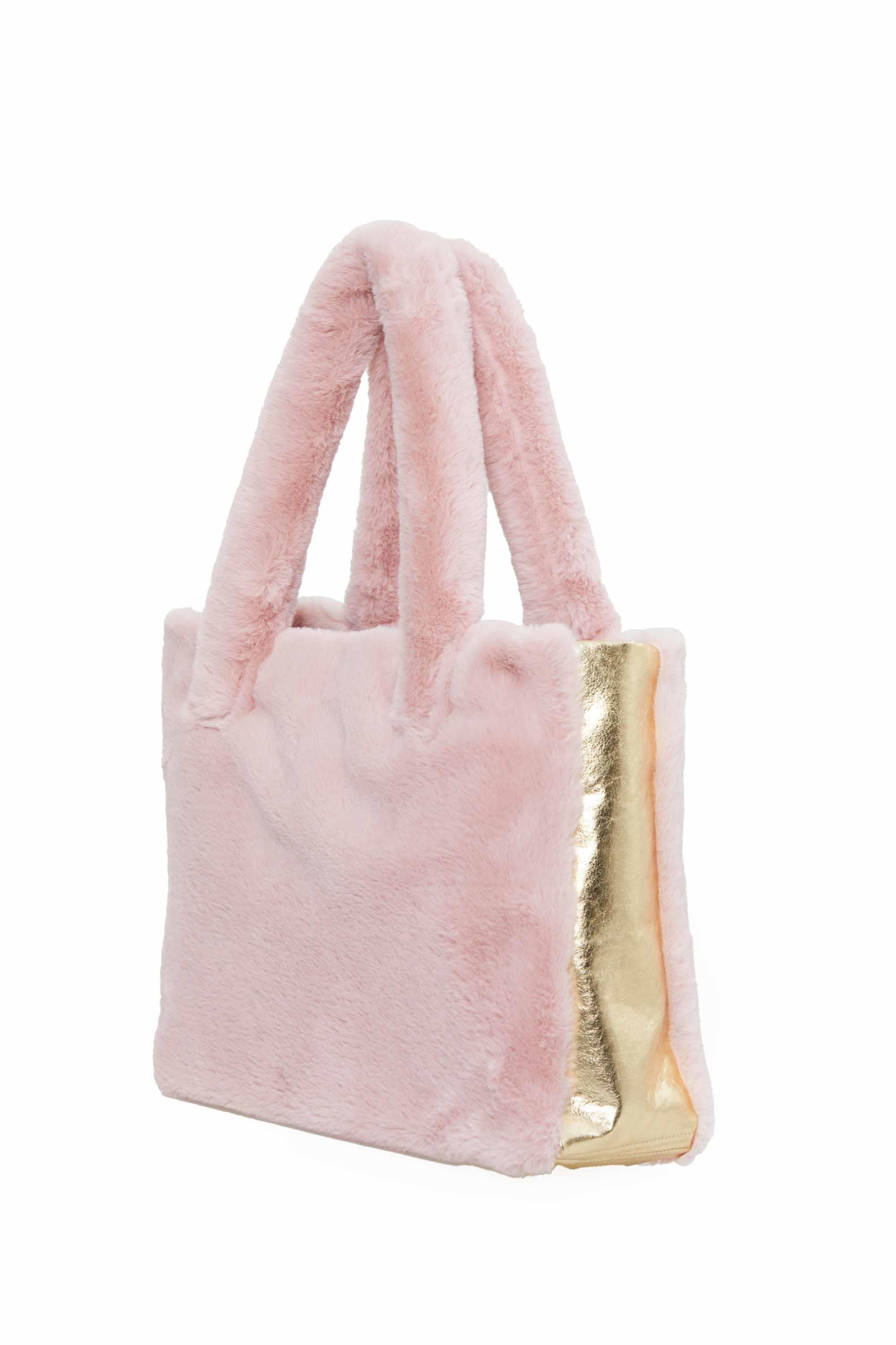 Deri Detaylı Mıknatıslı Peluş Çanta,CK-44 Pudra - Koyu Gold