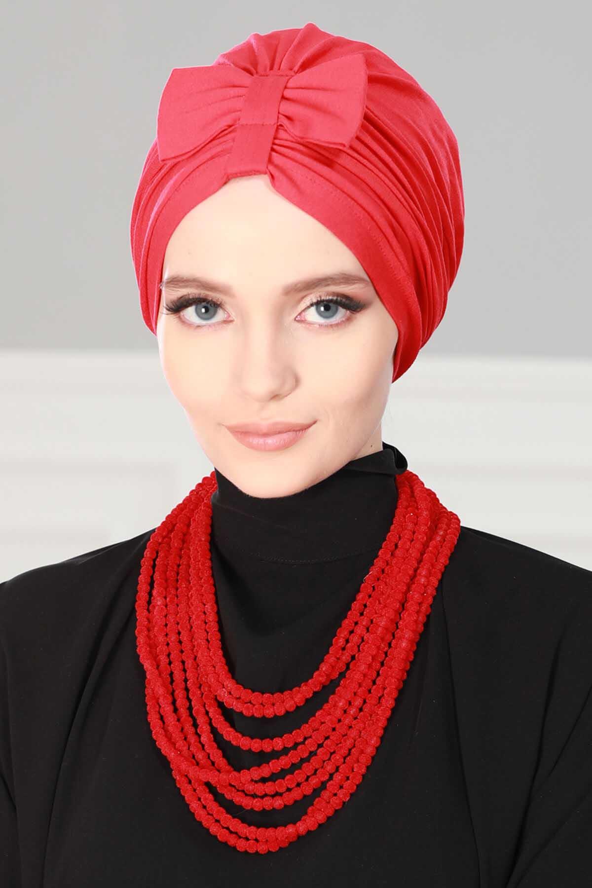 Önden Fiyonklu Bone,B-7 Kırmızı