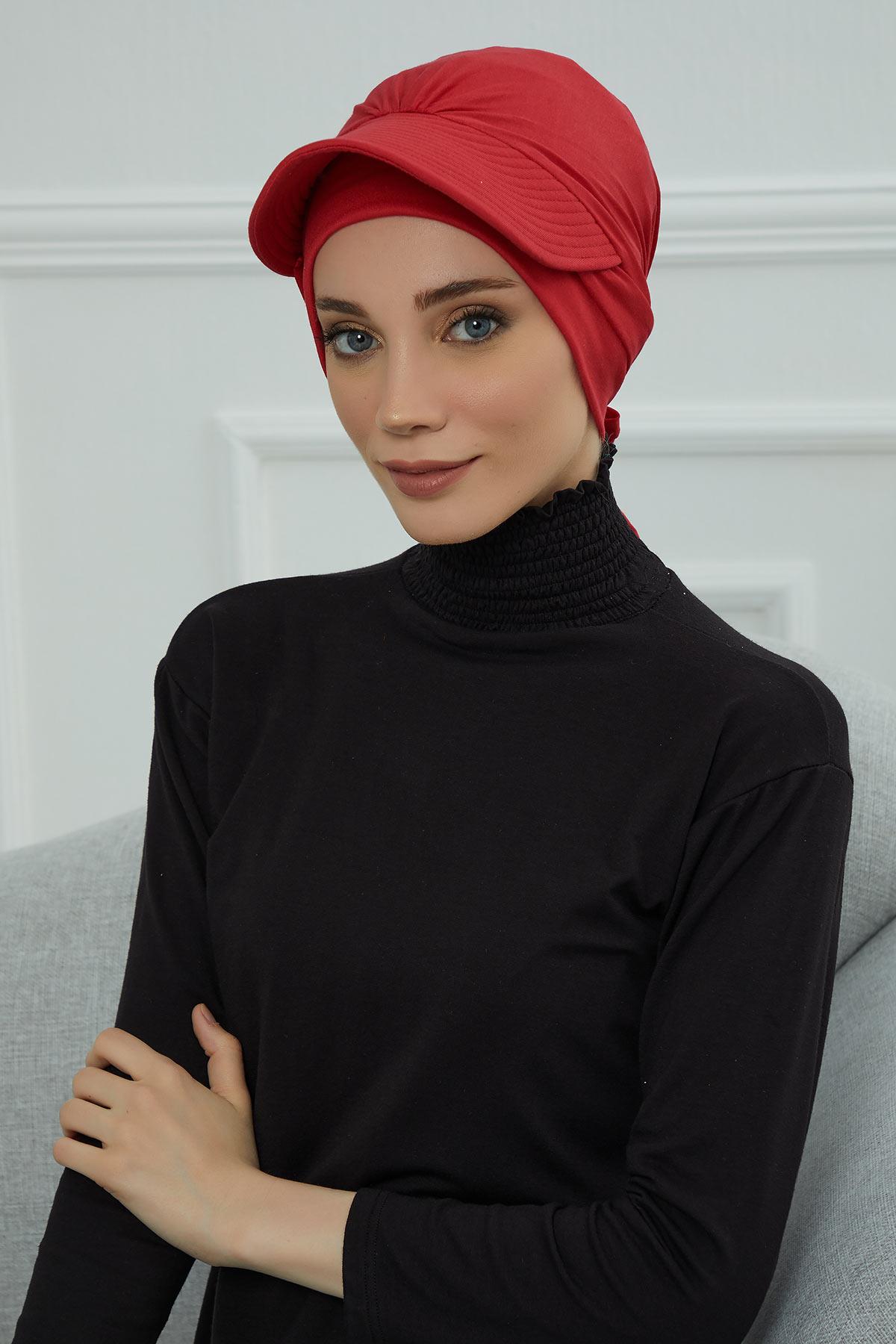 Siperlik Detaylı Penye Bone,B-66 Kırmızı