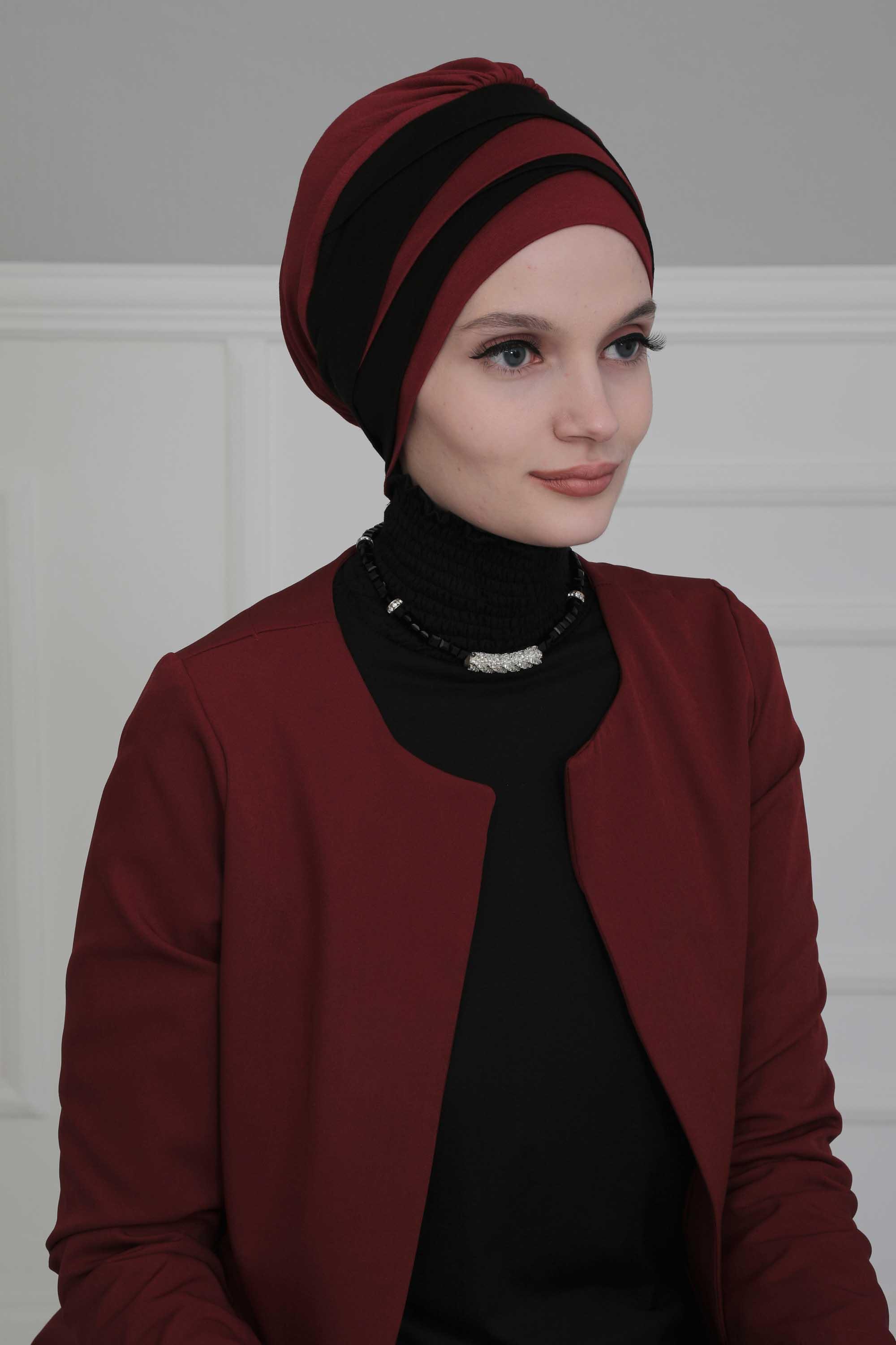 Çift Renkli Penye Bone,B-65 Bordo - Siyah