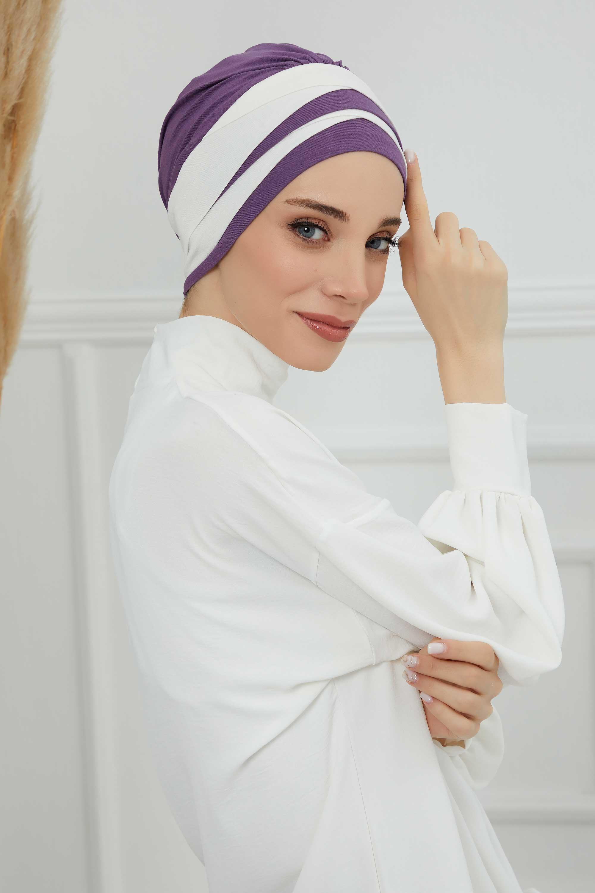 Çift Renkli Penye Bone,B-65 Mor 2-Krem