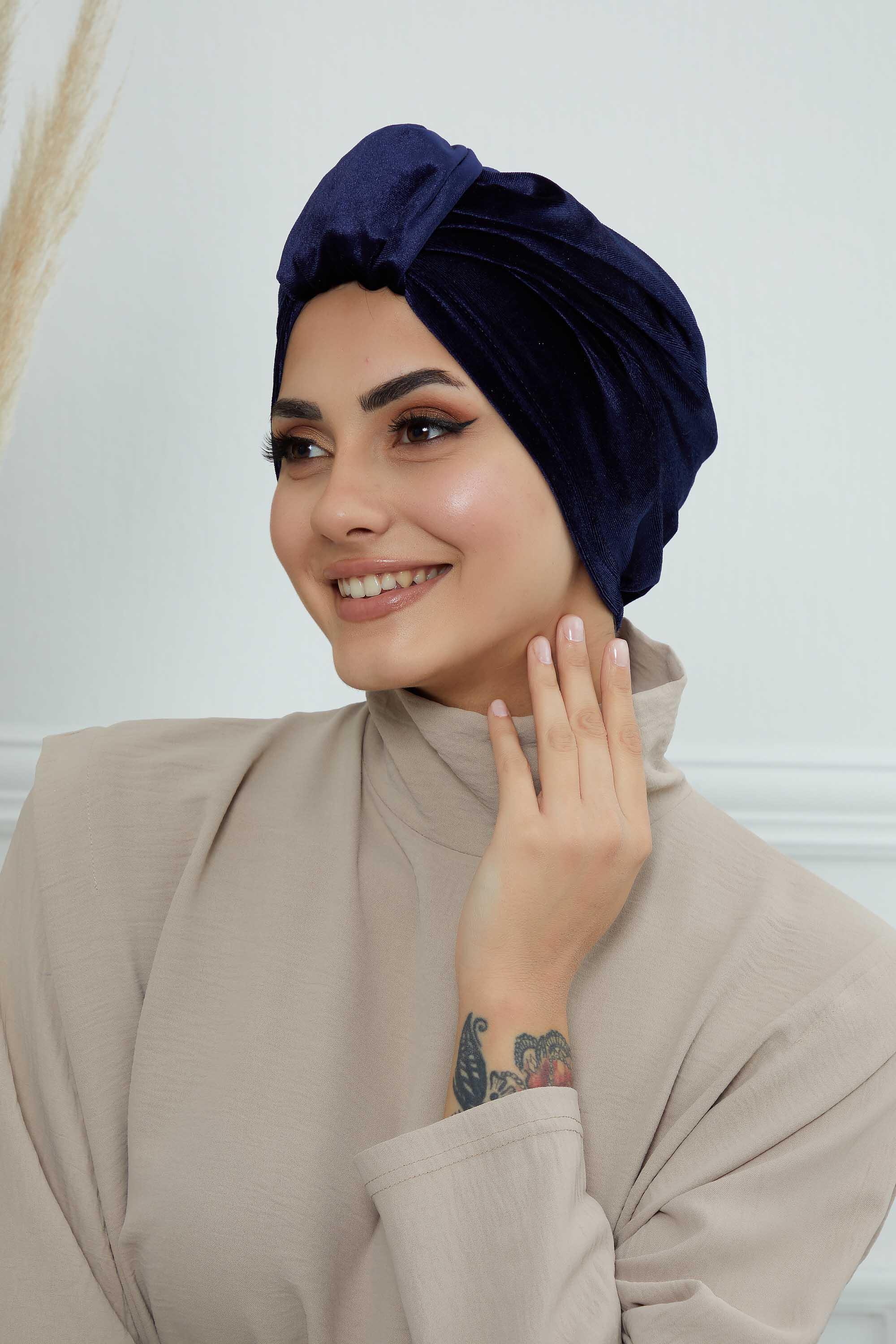 Ön Kemer Detaylı Kadife Bone,B-68K Lacivert