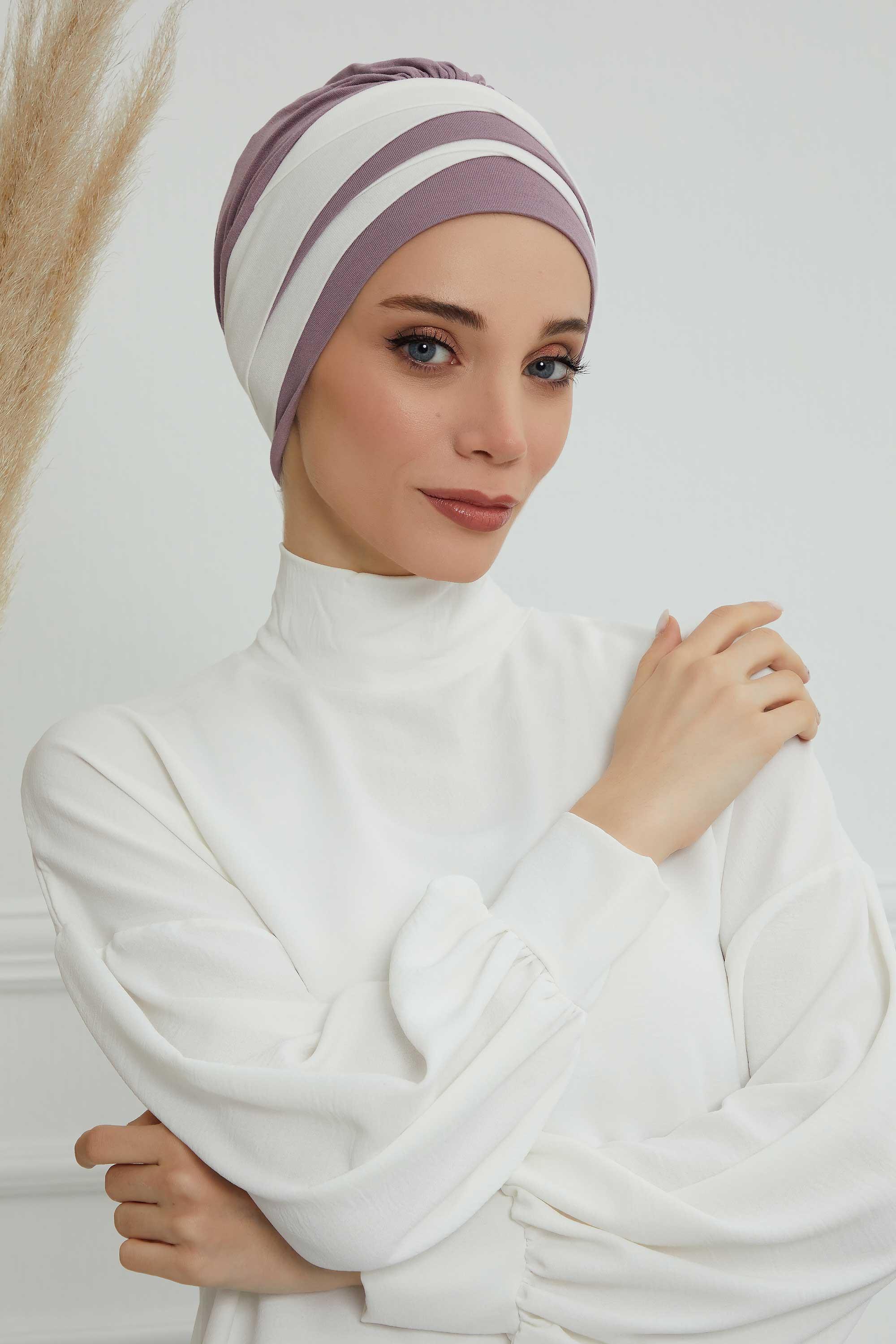 Çift Renkli Penye Bone,B-65 Lila-Krem