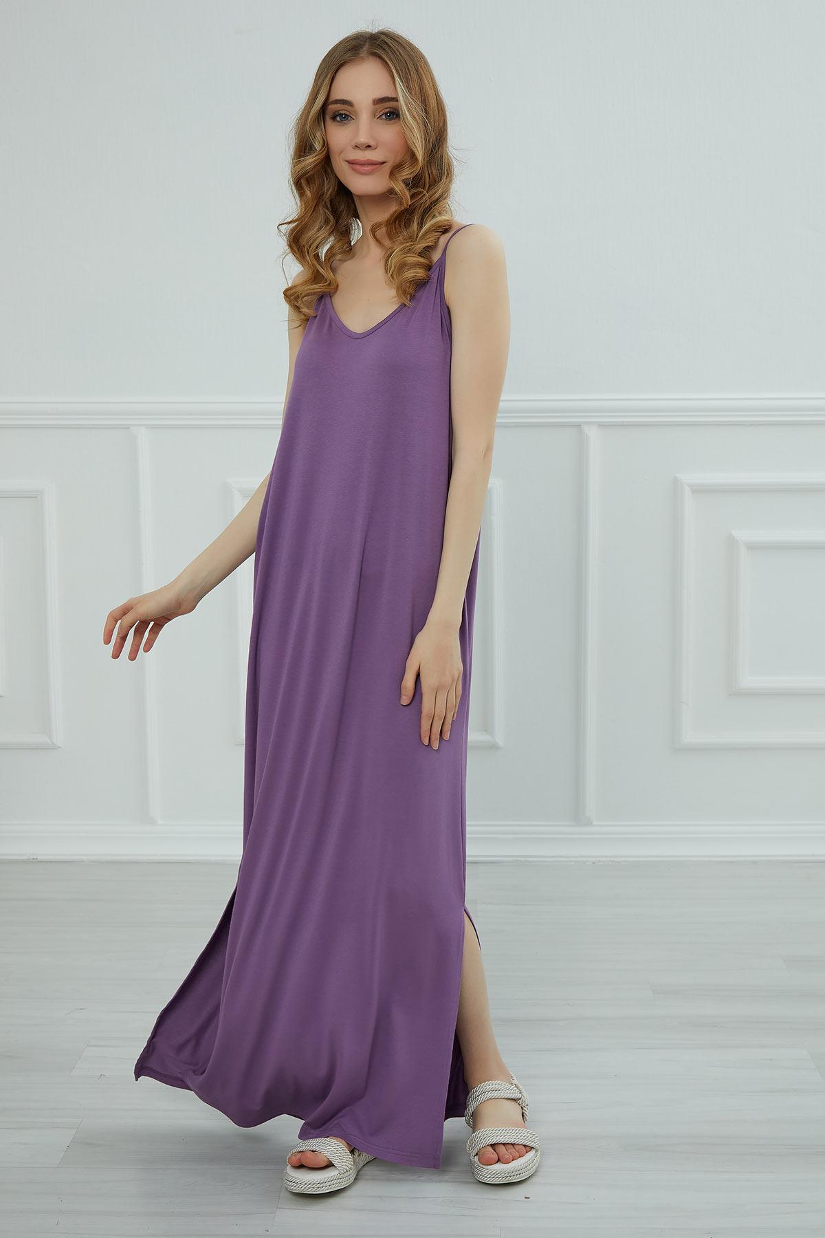 Askılı Uzun Elbise,ELB-6 Lila