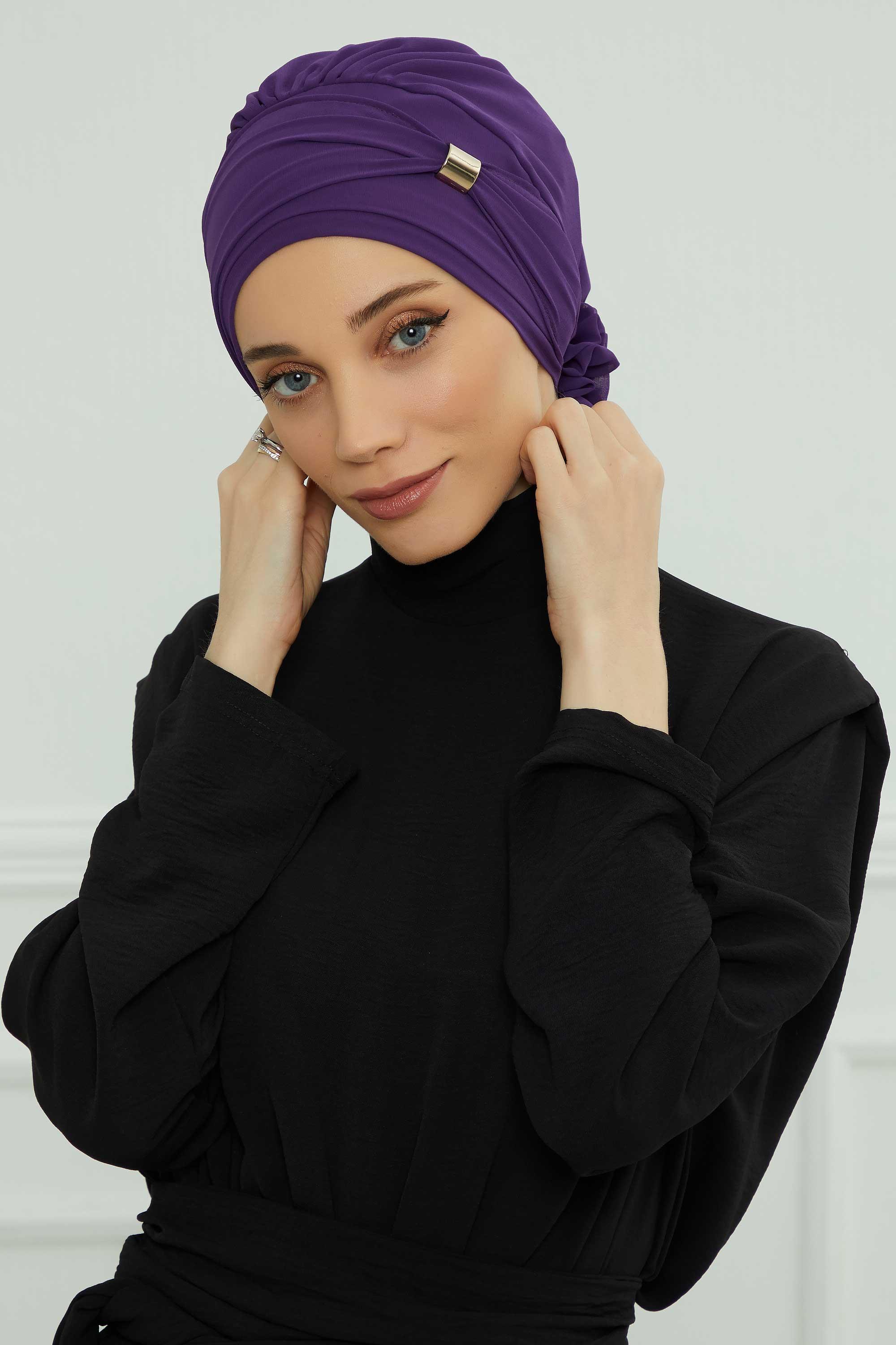 Aksesuarlı Şifon Hazır Türban,HT-95S,HT-95S Mor