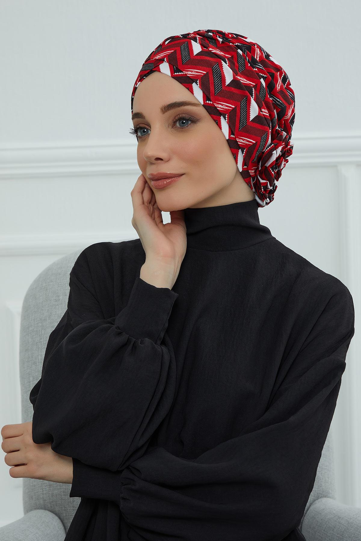 Desenli Çapraz Güllü Bone,B-26YD Desen 33