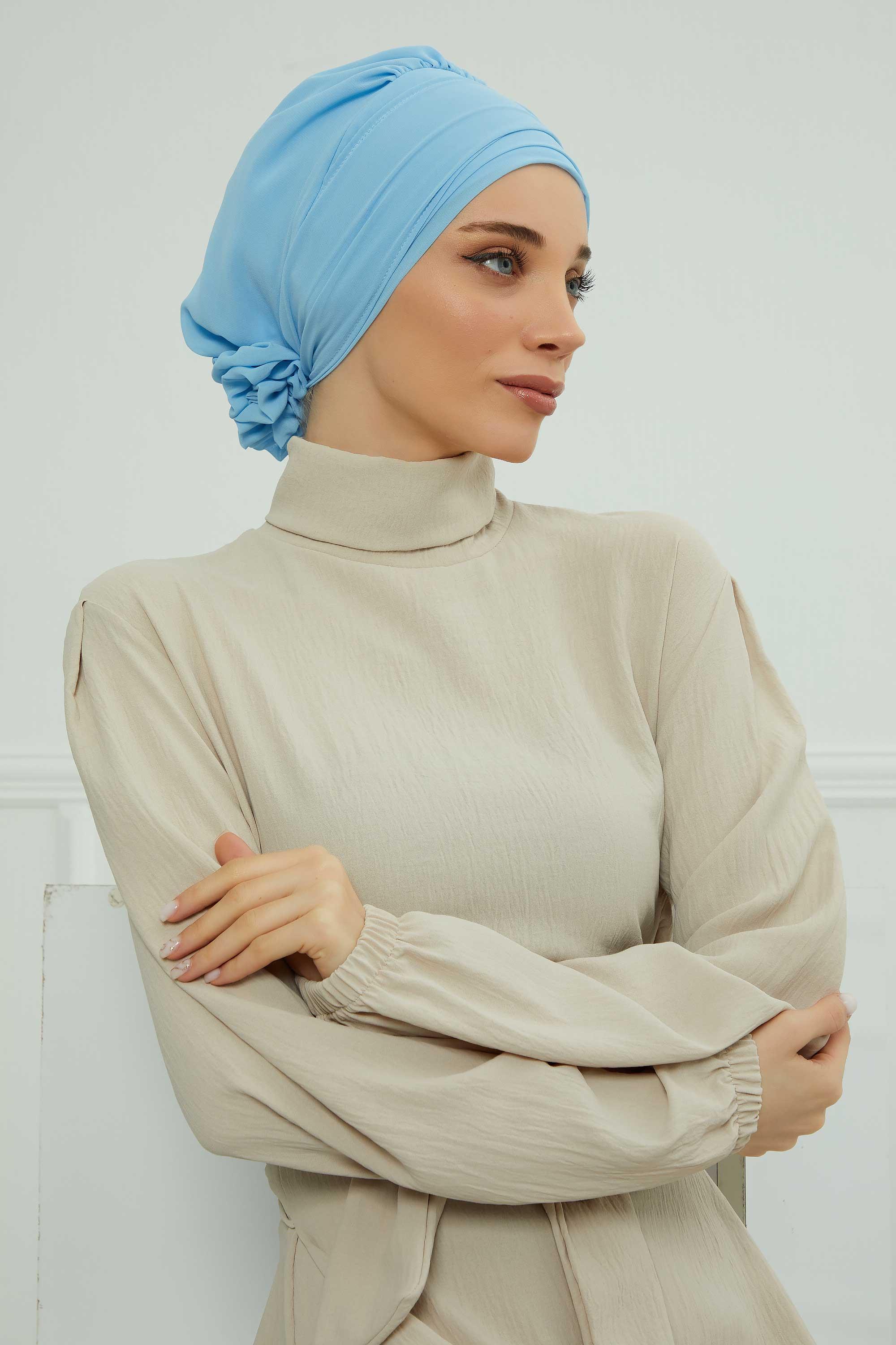 Aksesuarlı Şifon Hazır Türban,HT-95S,HT-95S Bebe Mavisi