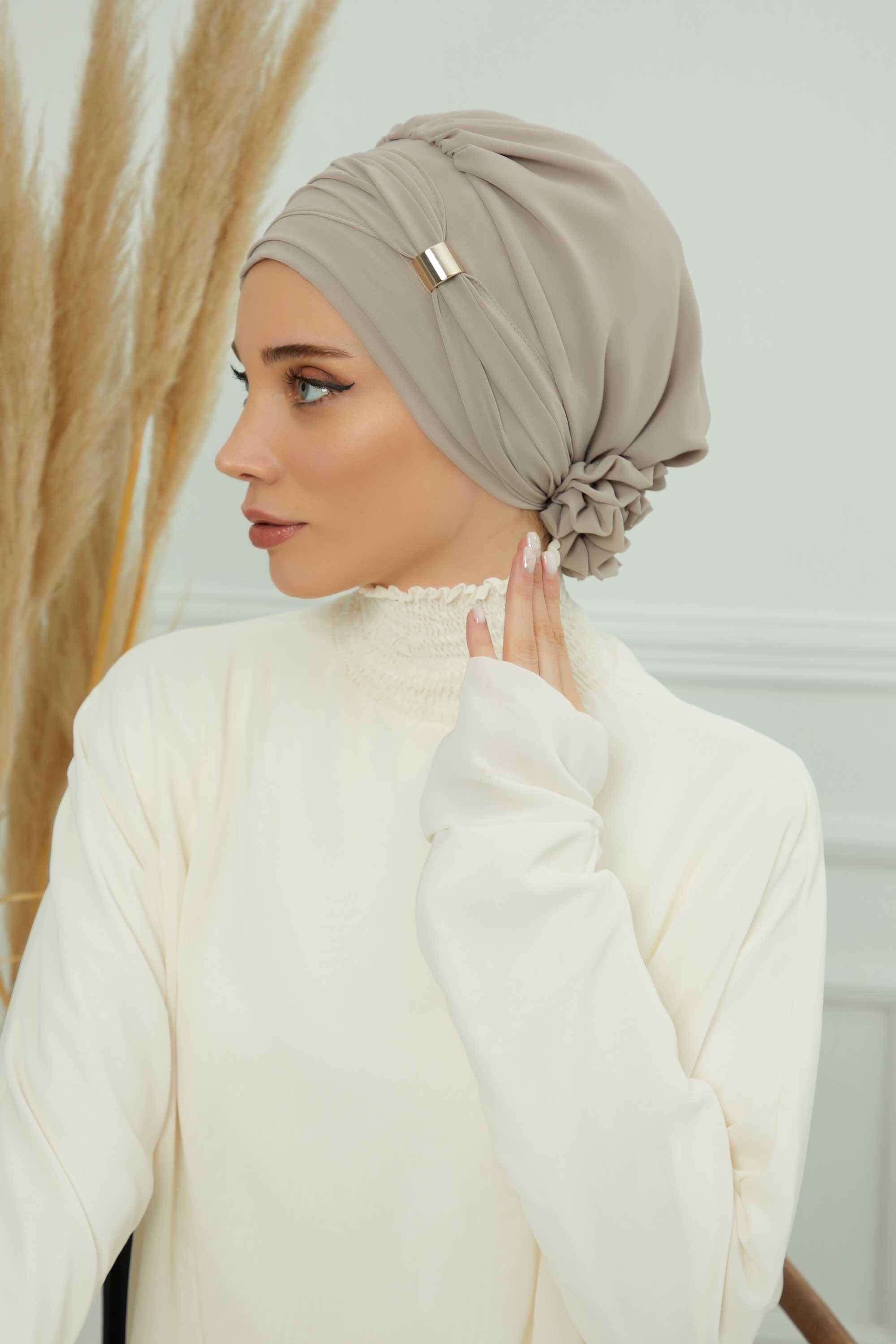 Aksesuarlı Şifon Hazır Türban,HT-95S,HT-95S Vizon