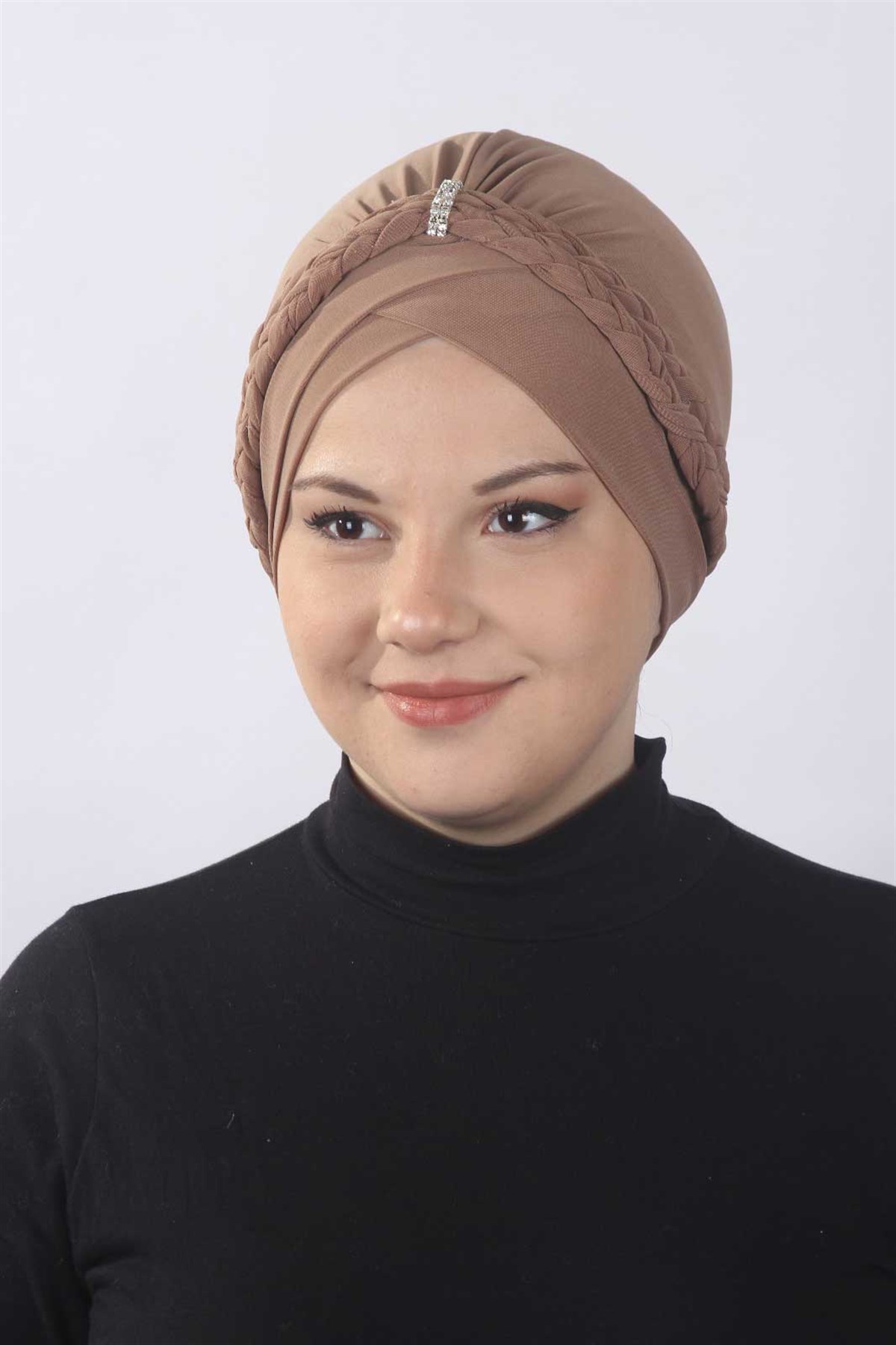 Çift Örgülü Bone  Karamel