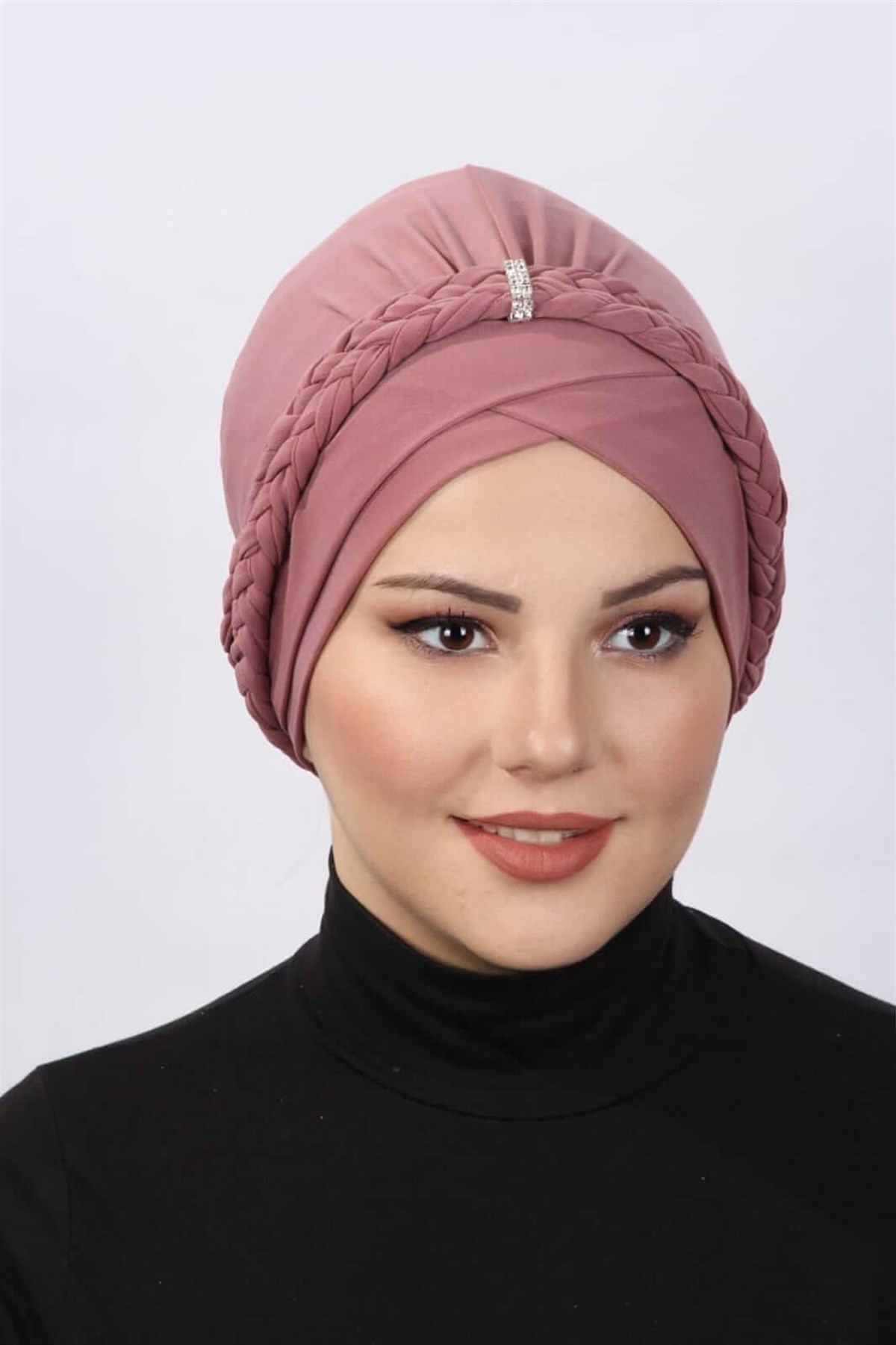 Çift Örgülü Bone  Gül Kurusu