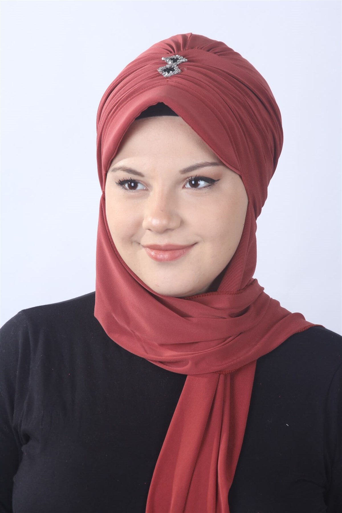 Taşlı Atkılı Şapka  Kiremit
