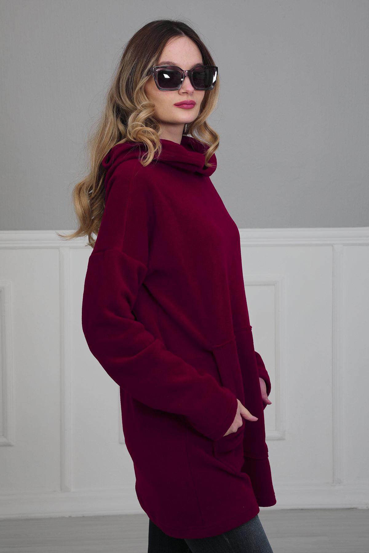 Önden Cepli Polar Sweatshirt,SW-1PL Bordo