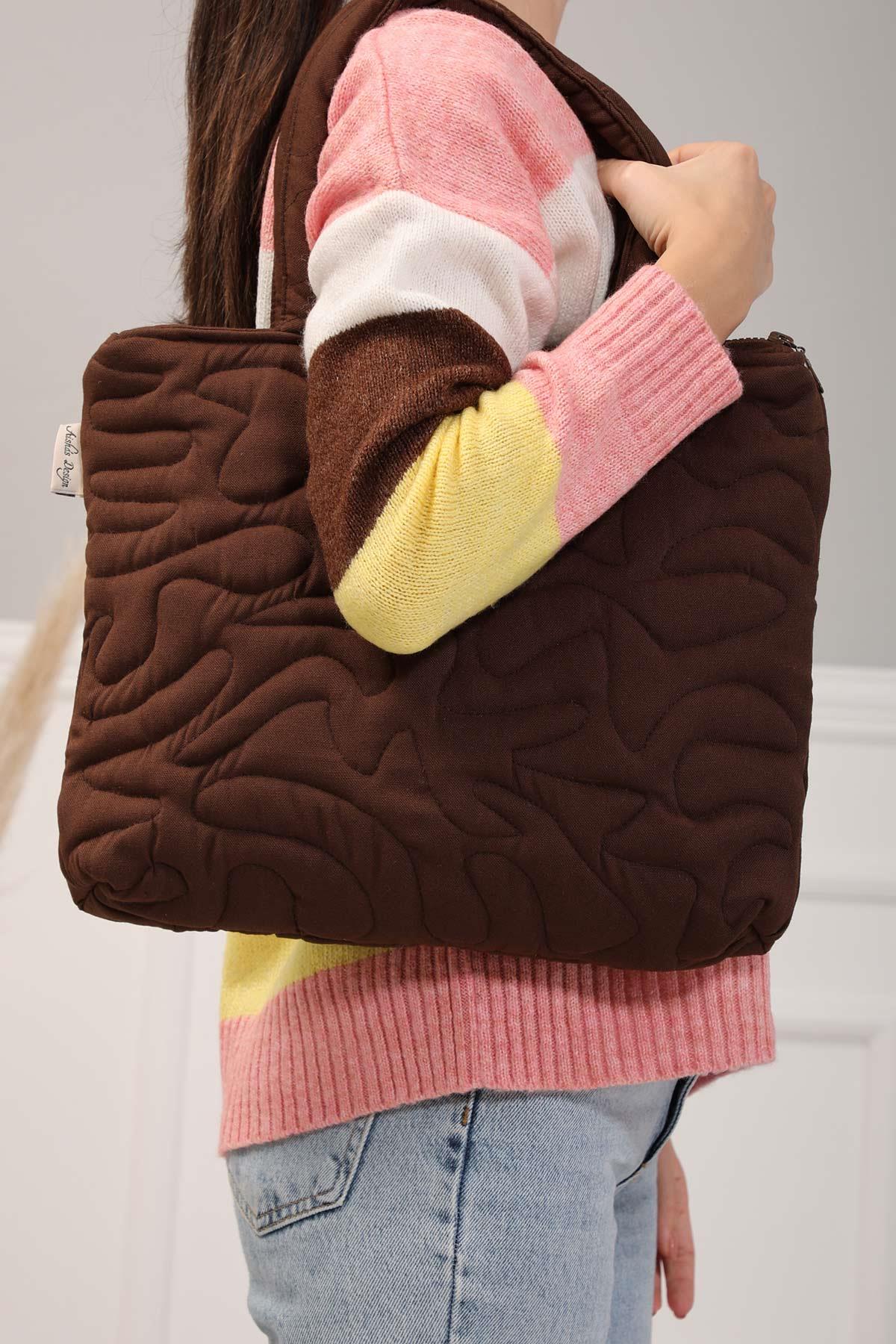 Fermuarlı Omuz Çantası,CK-16 Kahverengi