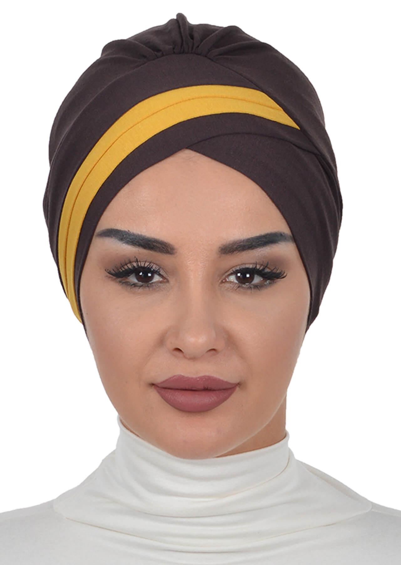 Çift Renkli Penye Bone,B-23 Kahverengi - Hardal Sarısı