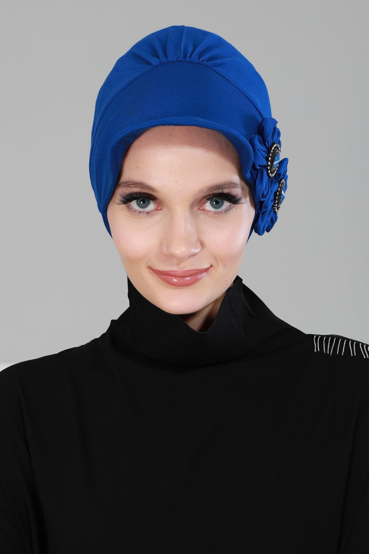Taşlı Şapka Bone,B-43 Saks Mavisi
