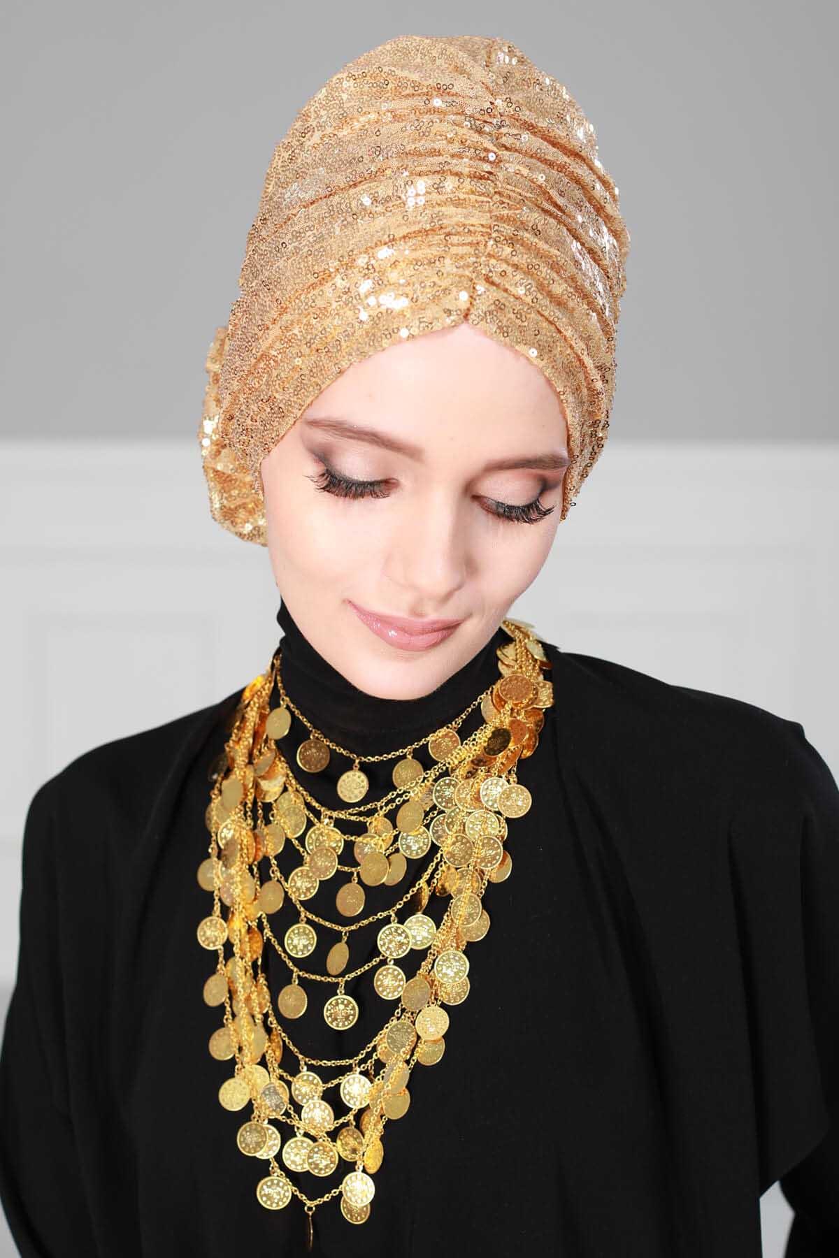 Güllü Payetli Bone,B-21P Gold