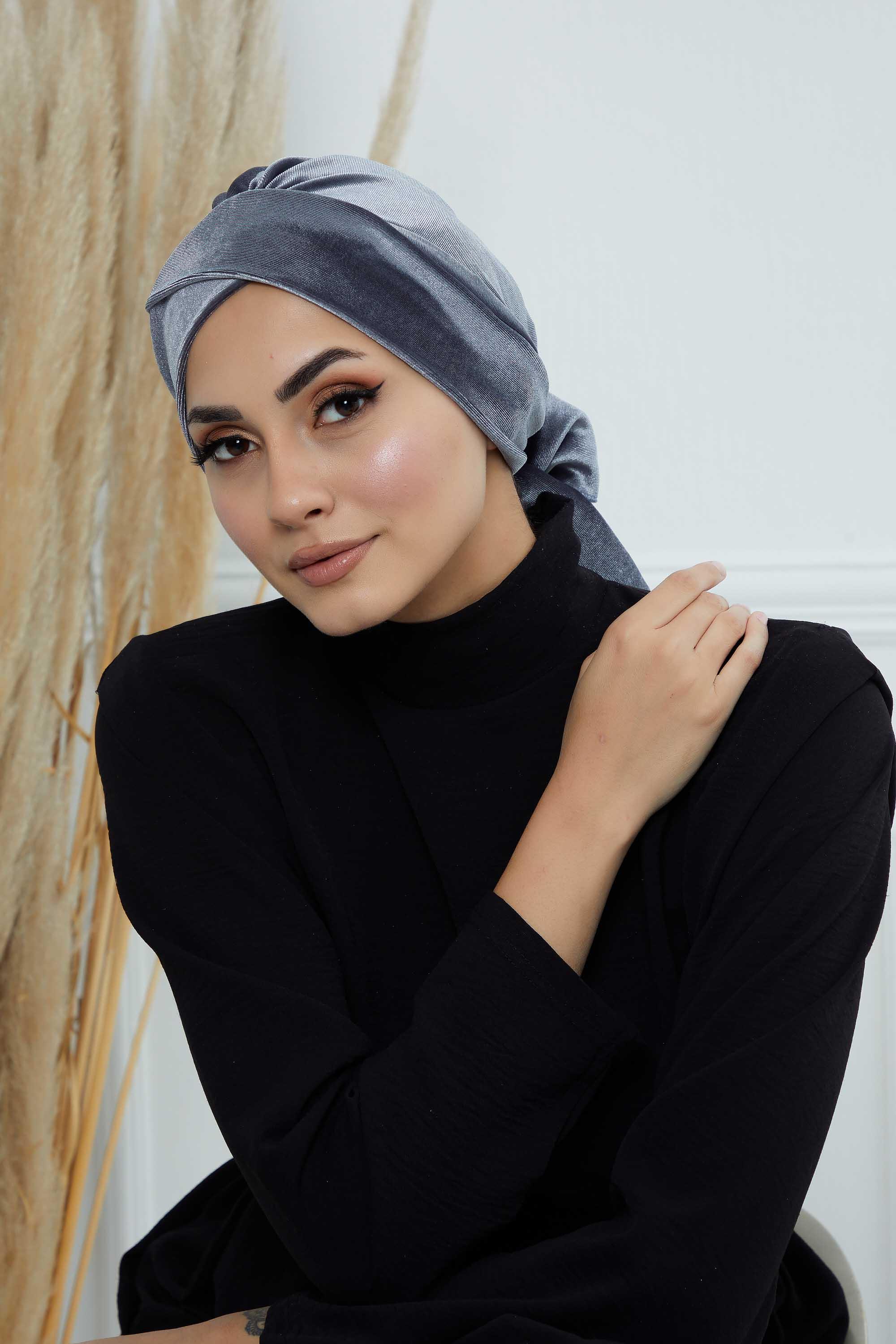 Kuşaklı Kadife Bone,B-31K Gri
