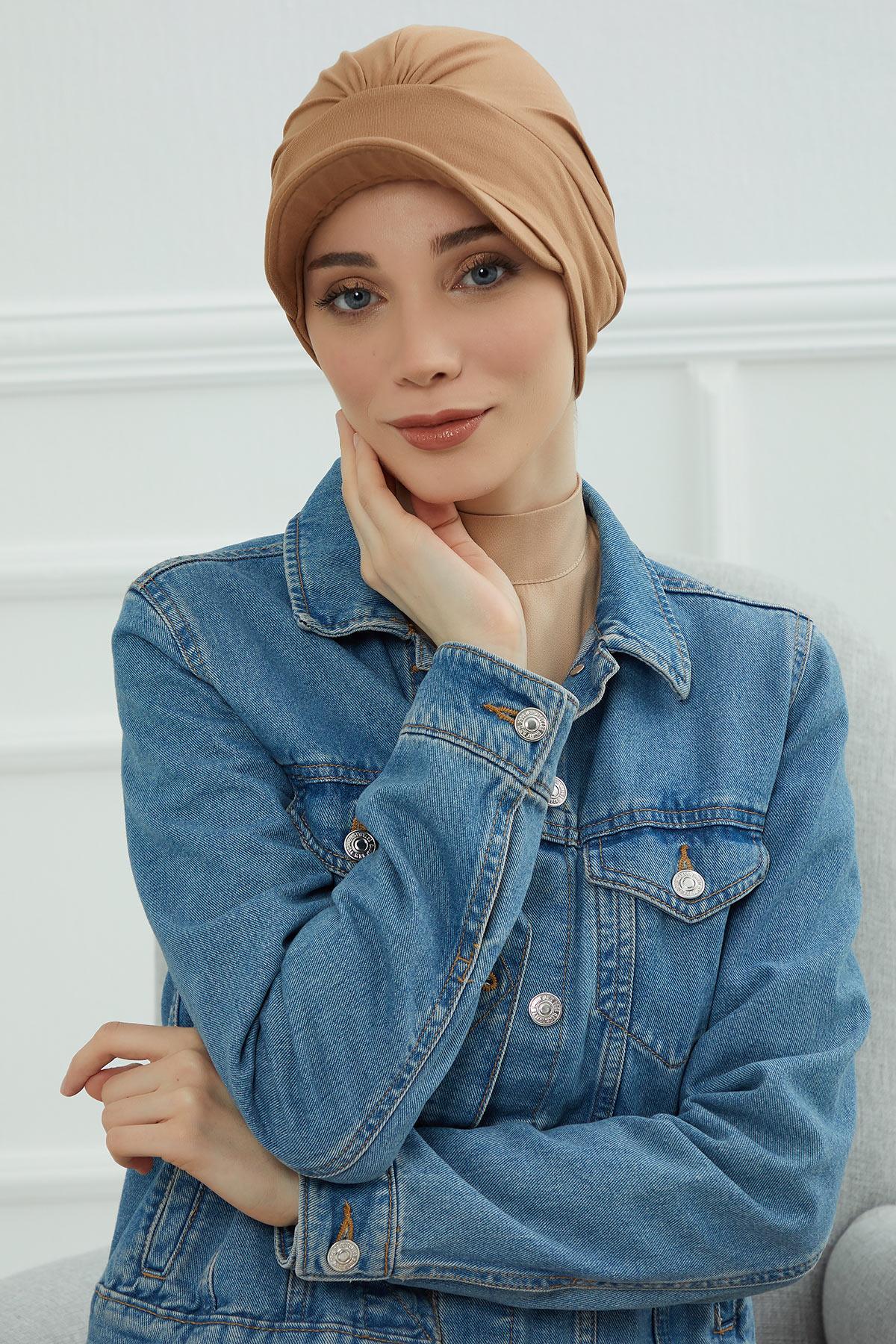Şapkalı Penye Bone,B-30 Açık Kahverengi