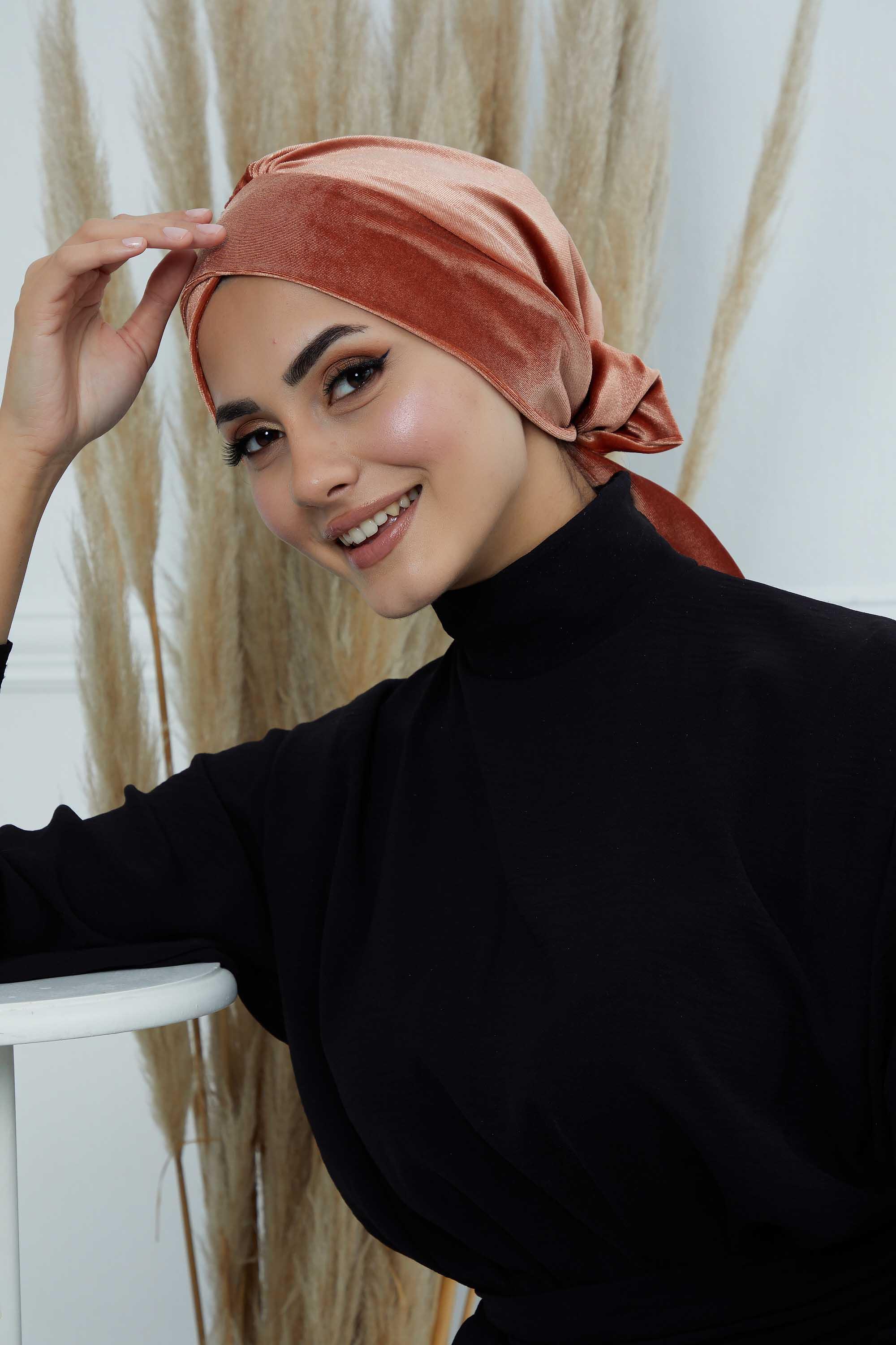 Kuşaklı Kadife Bone,B-31K Somon