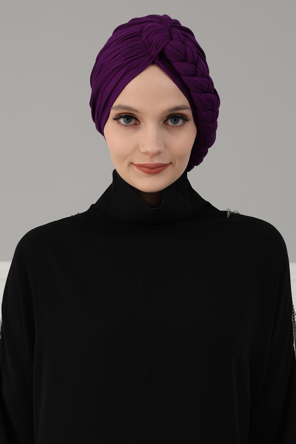 Yandan Örgülü Penye Bone,B-3 Mor