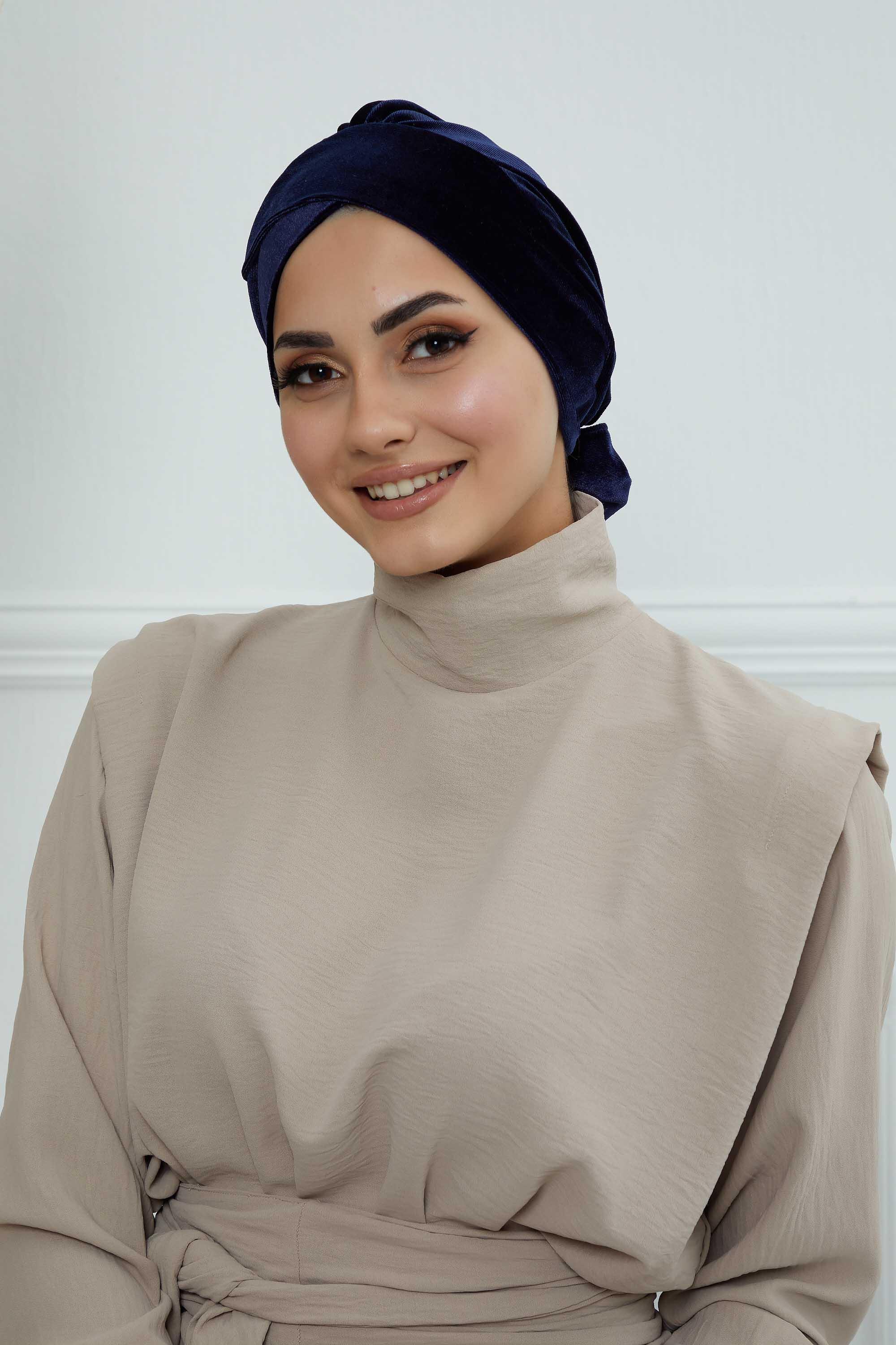 Kuşaklı Kadife Bone,B-31K Lacivert