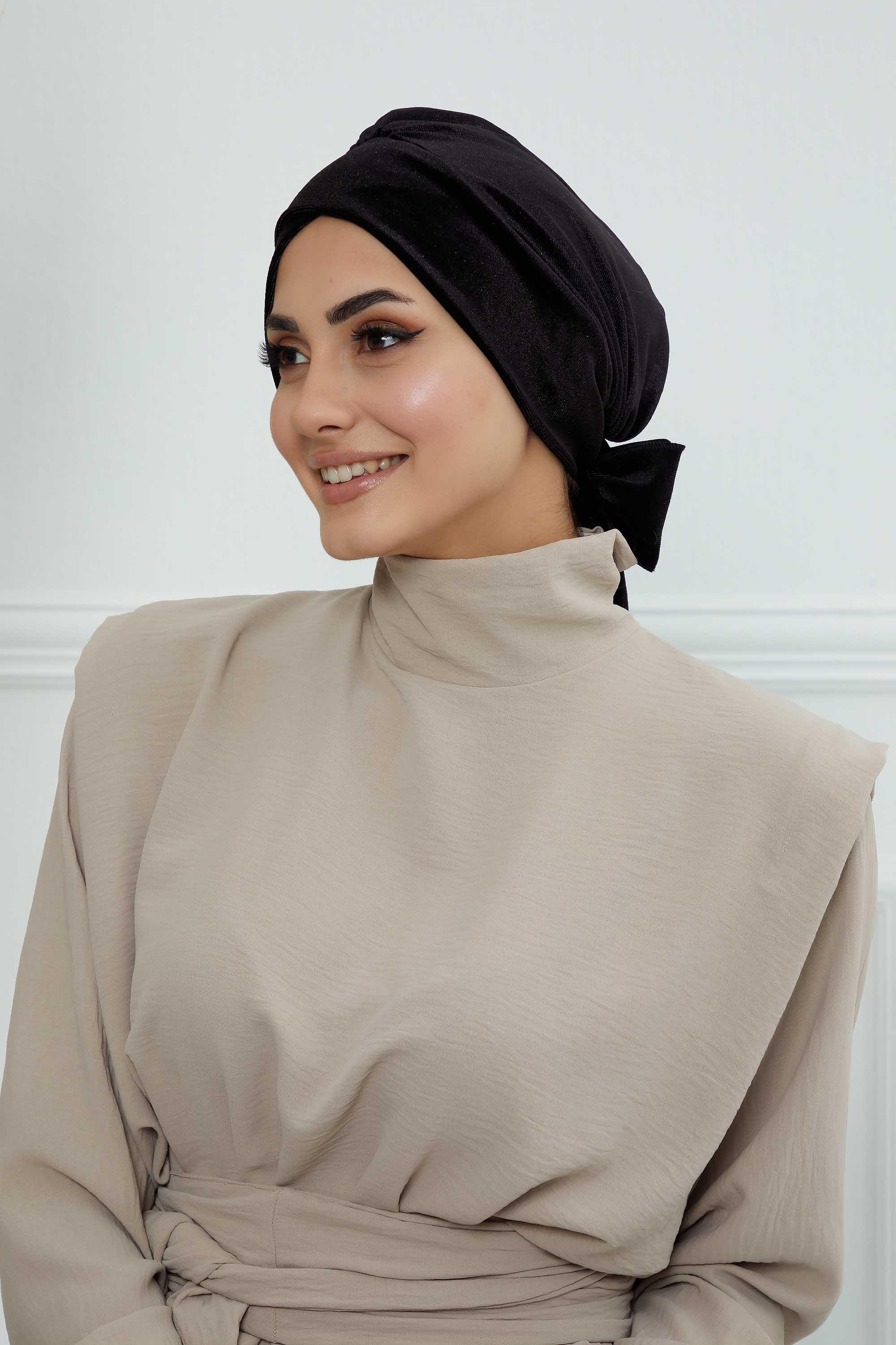 Kuşaklı Kadife Bone,B-31K Siyah