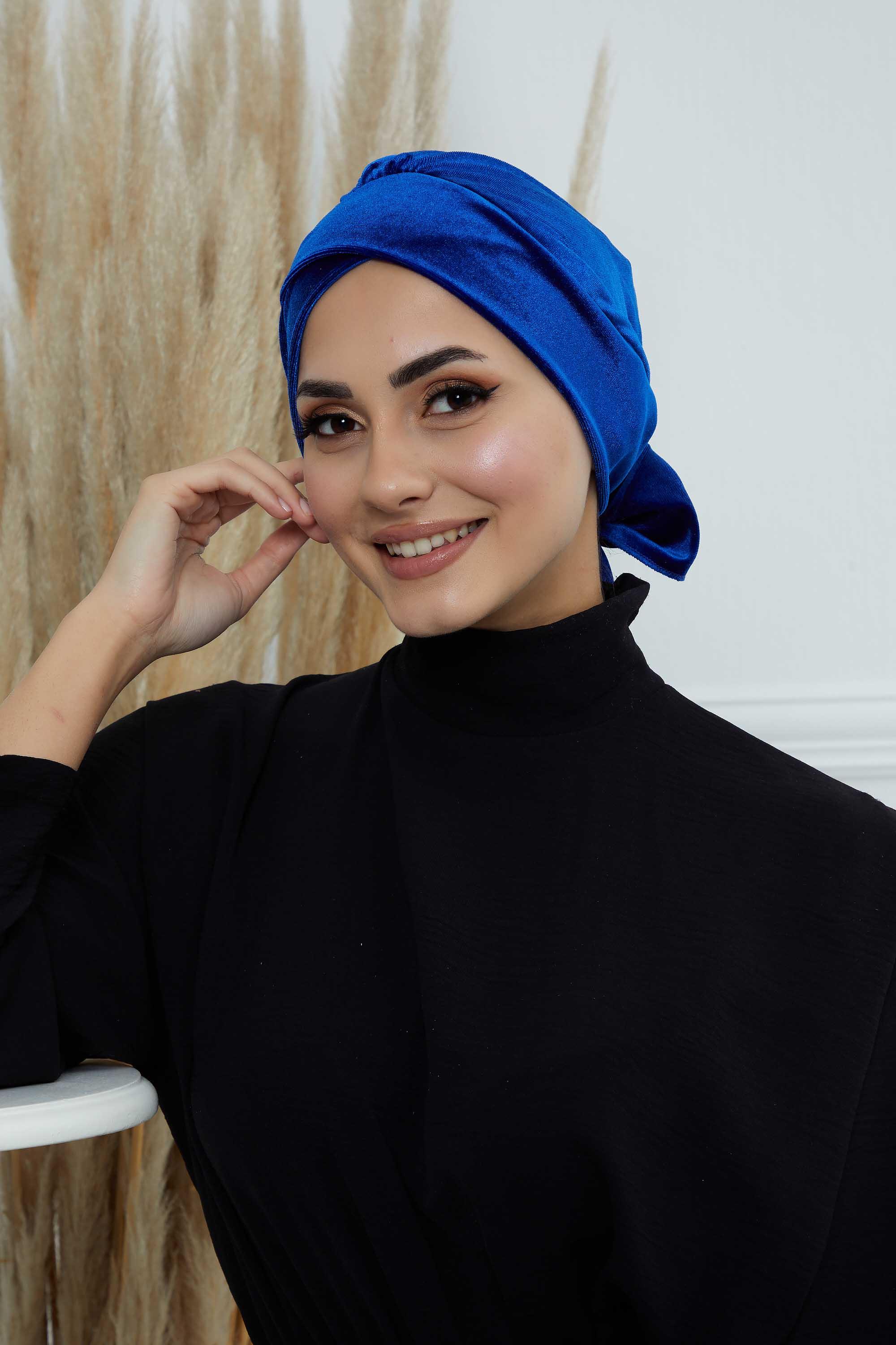 Kuşaklı Kadife Bone,B-31K Saks
