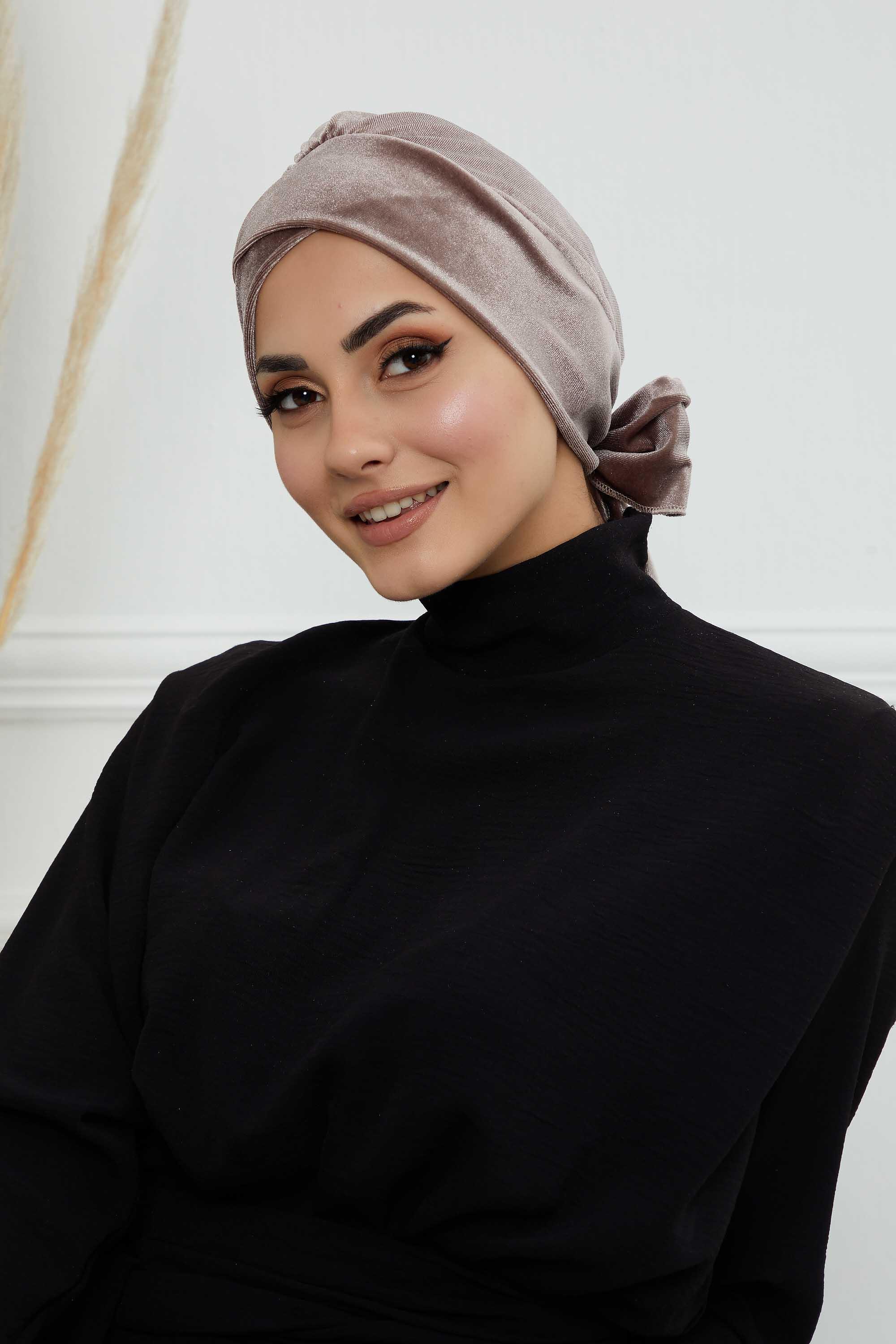 Kuşaklı Kadife Bone,B-31K Vizon