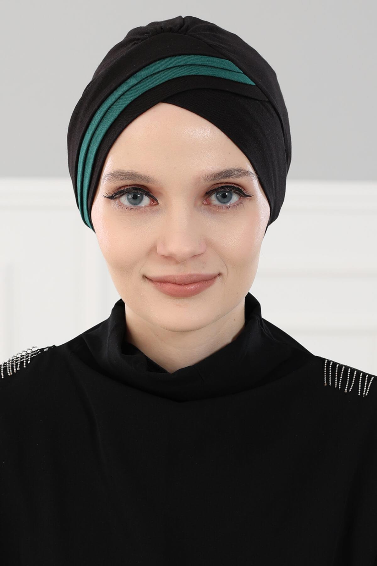 Çift Renkli Penye Bone,B-23 Siyah - Yeşil