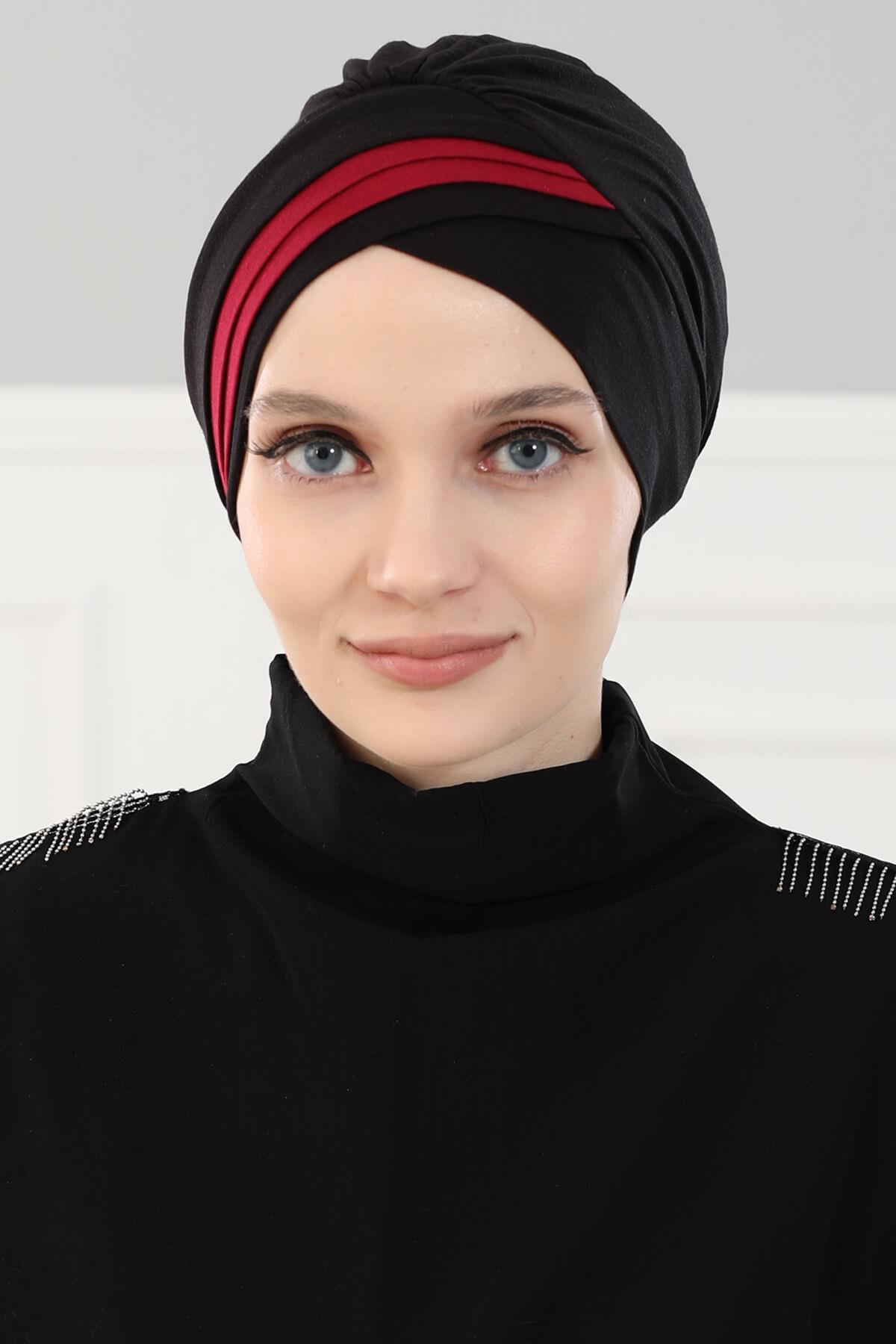 Çift Renkli Penye Bone,B-23 Siyah - Bordo
