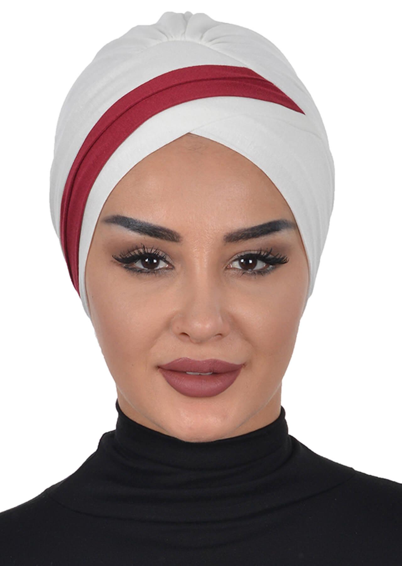 Çift Renkli Penye Bone,B-23 Krem - Bordo