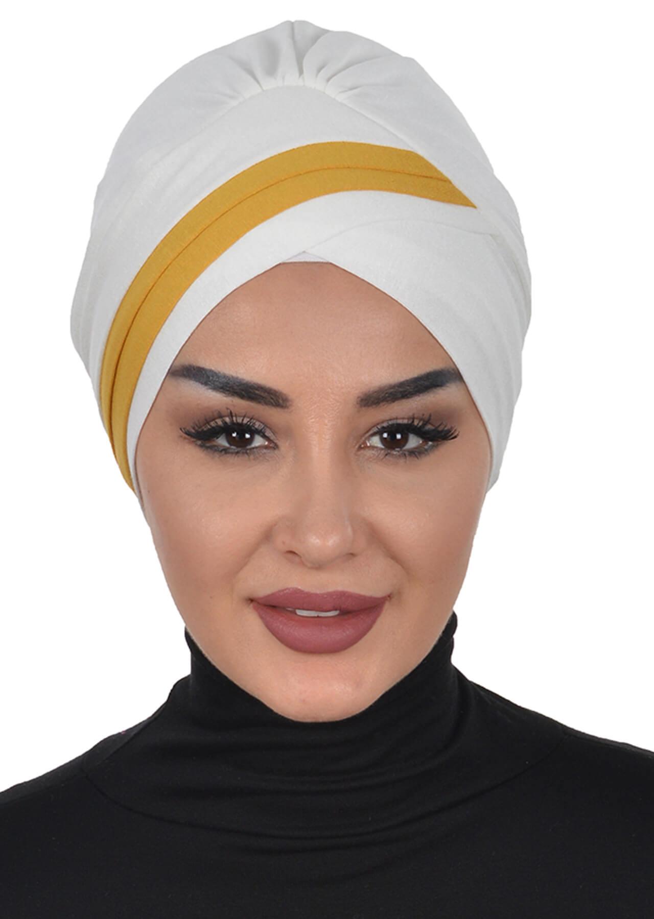 Çift Renkli Penye Bone,B-23 Krem - Hardal Sarısı