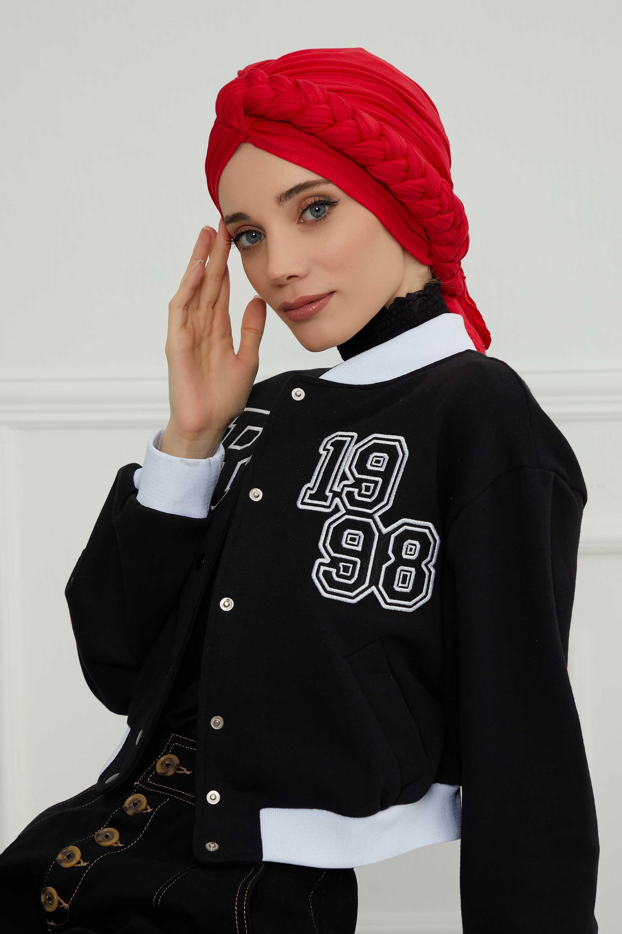 Yandan Örgülü Penye Bone,B-3 Kırmızı