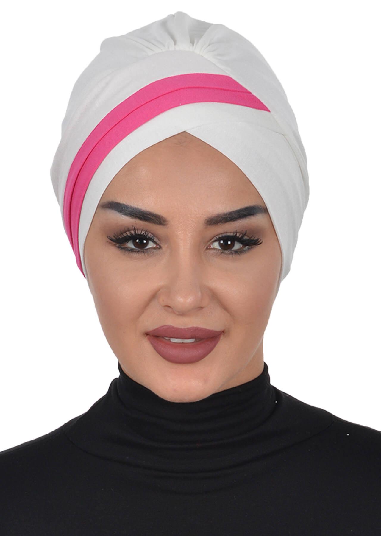 Çift Renkli Penye Bone,B-23 Krem - Fuşya