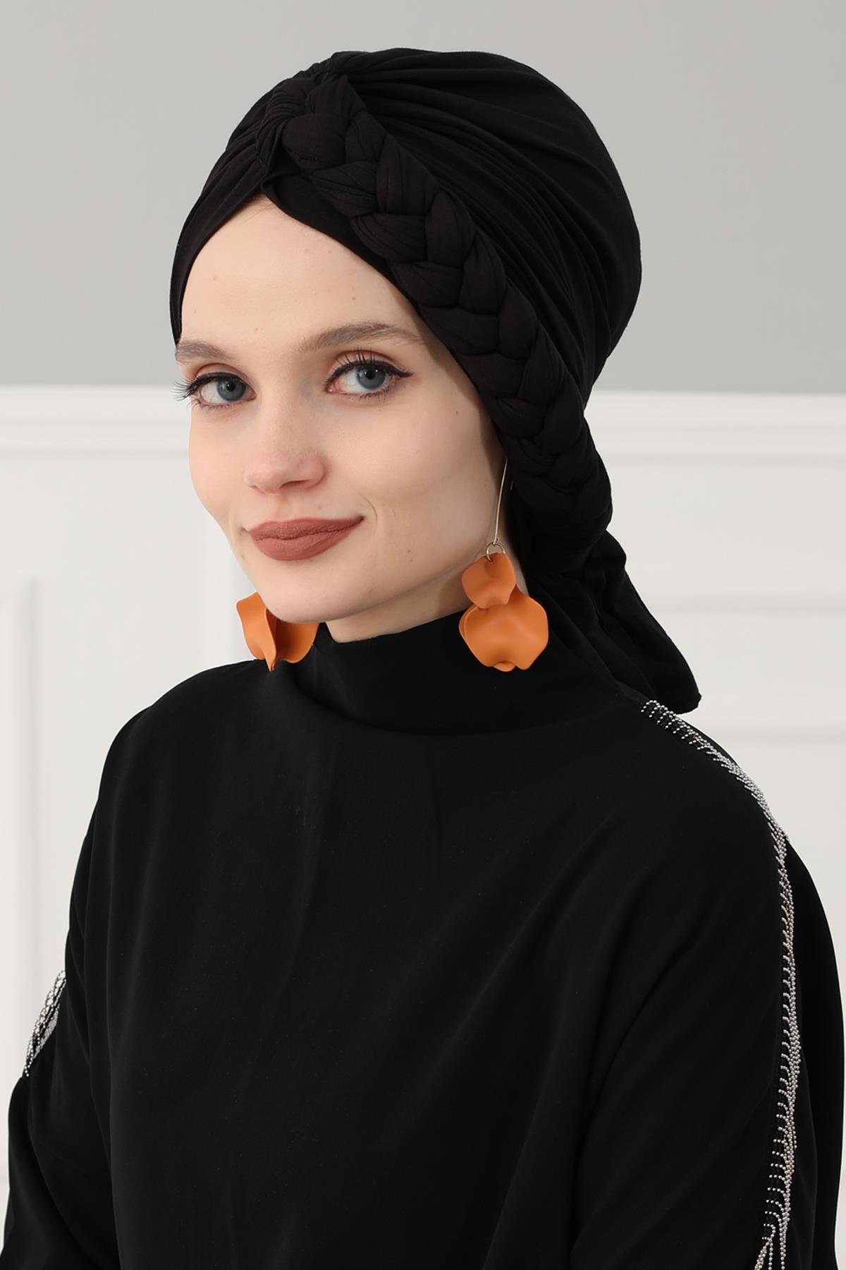 Yandan Örgülü Penye Bone,B-3 Siyah