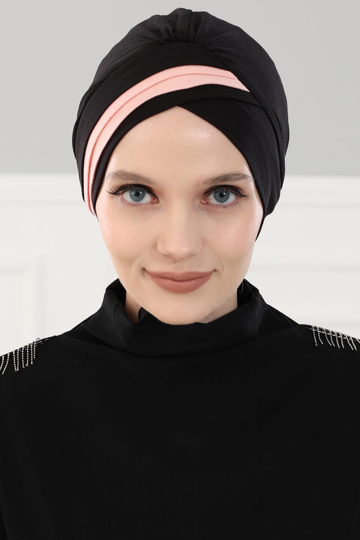 Çift Renkli Penye Bone,B-23 Siyah - Pudra