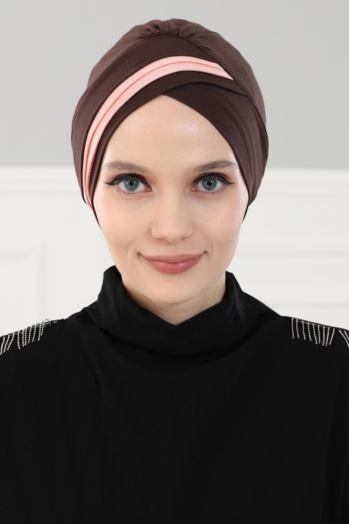 Çift Renkli Penye Bone,B-23 Kahverengi - Pudra