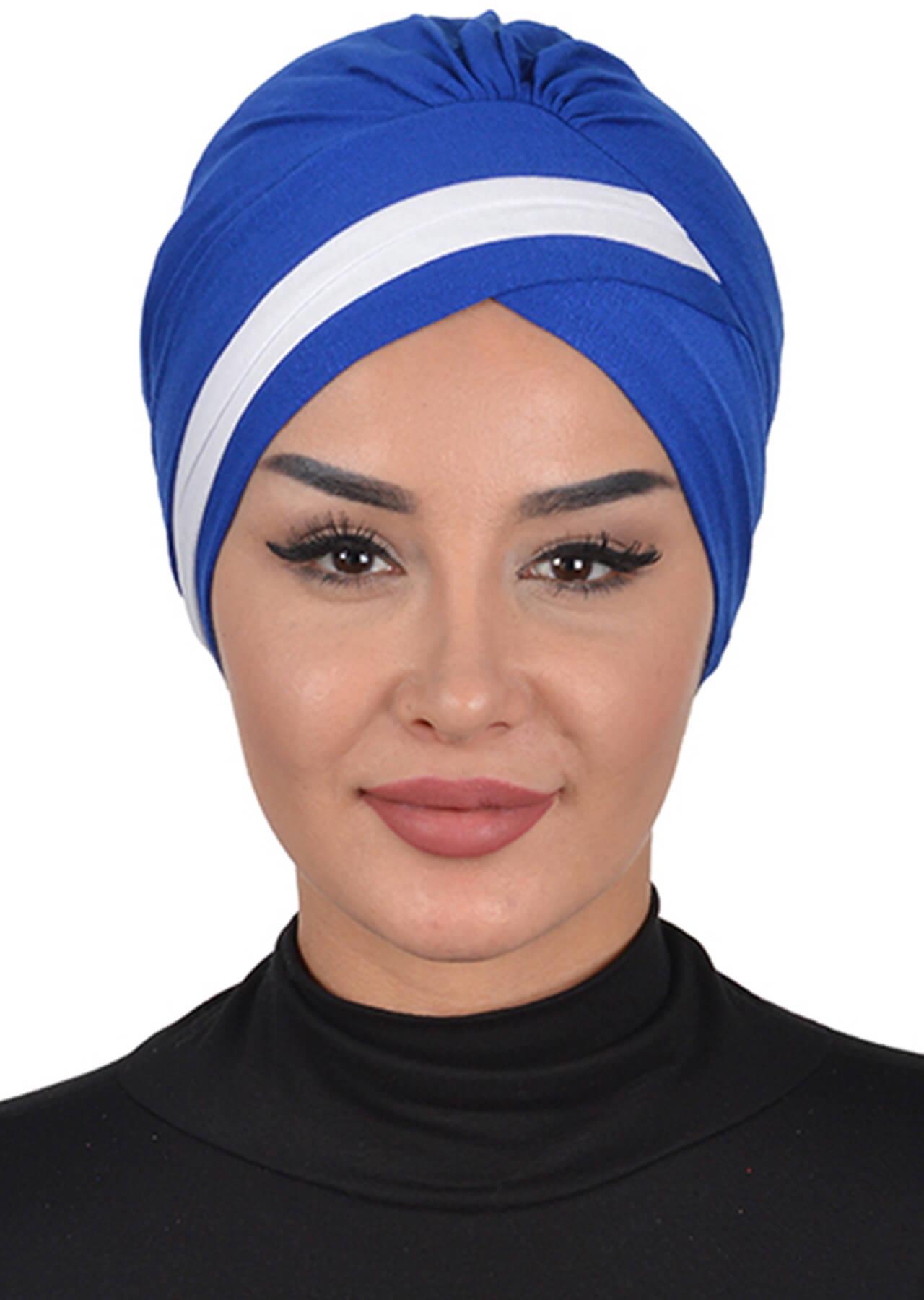 Çift Renkli Penye Bone,B-23 Saks - Beyaz