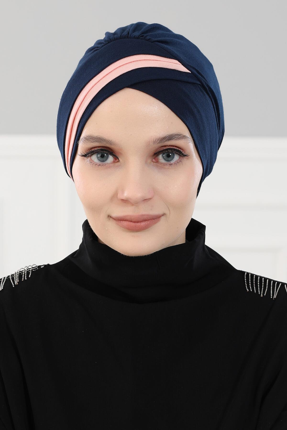 Çift Renkli Penye Bone,B-23 Lacivert - Pudra