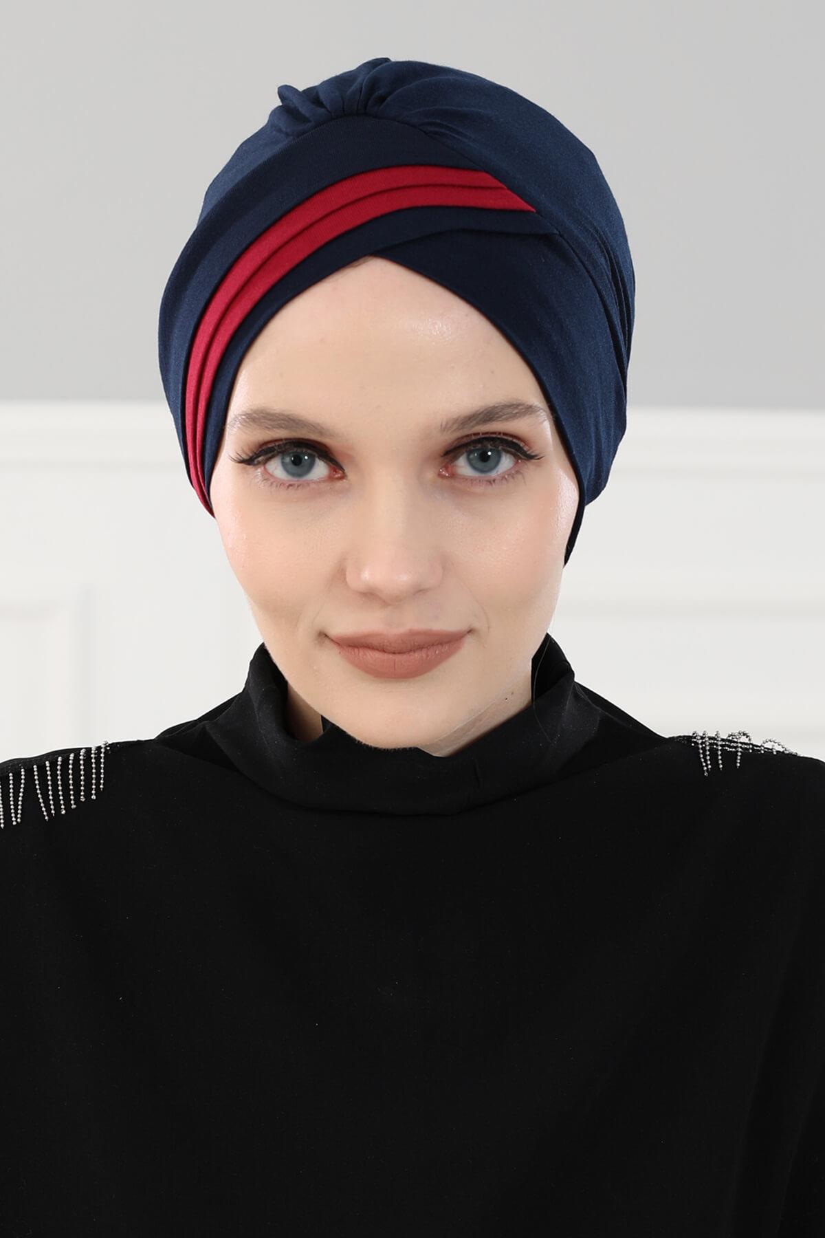 Çift Renkli Penye Bone,B-23 Lacivert - Bordo