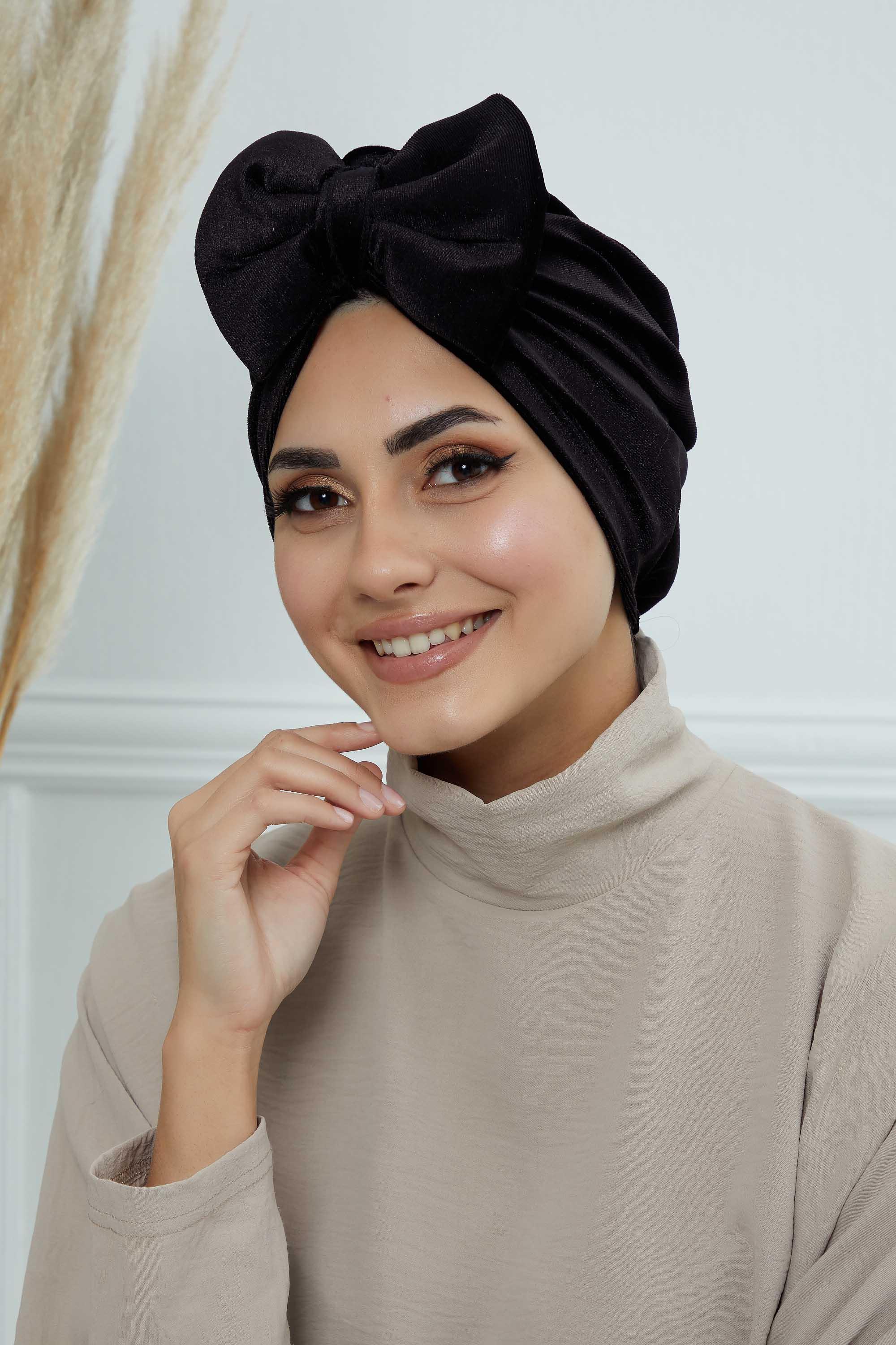 Fiyonklu Kadife Bone,B-27K Siyah